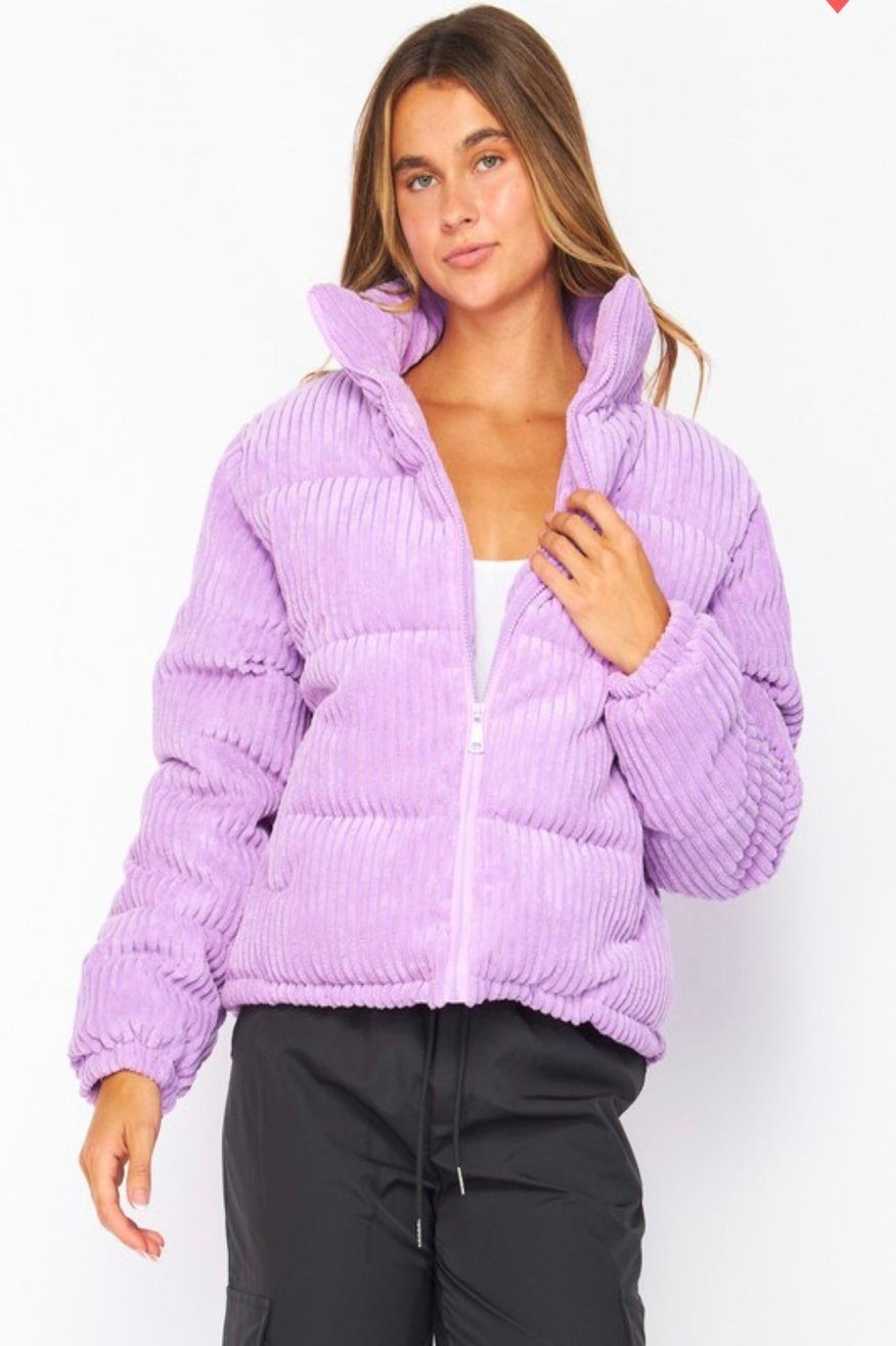 Lavender Corduroy Puffer Jacket Pretty Little Patriot