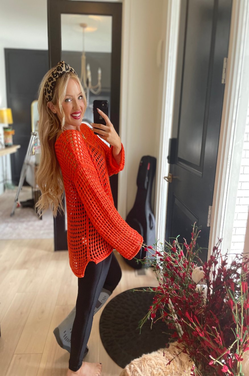 Orange Open Knit Sweater Pretty Little Patriot