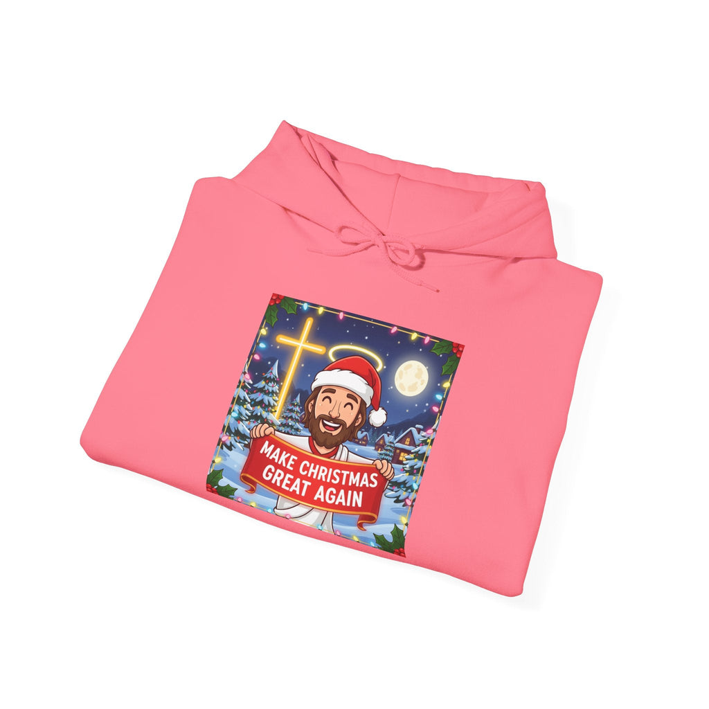 🎄 Make Christmas Great Again – Funny Christian Hoodie | Jesus Holding Banner | Faith-Based Holiday Parody Tee | Uplifted Gear Printify
