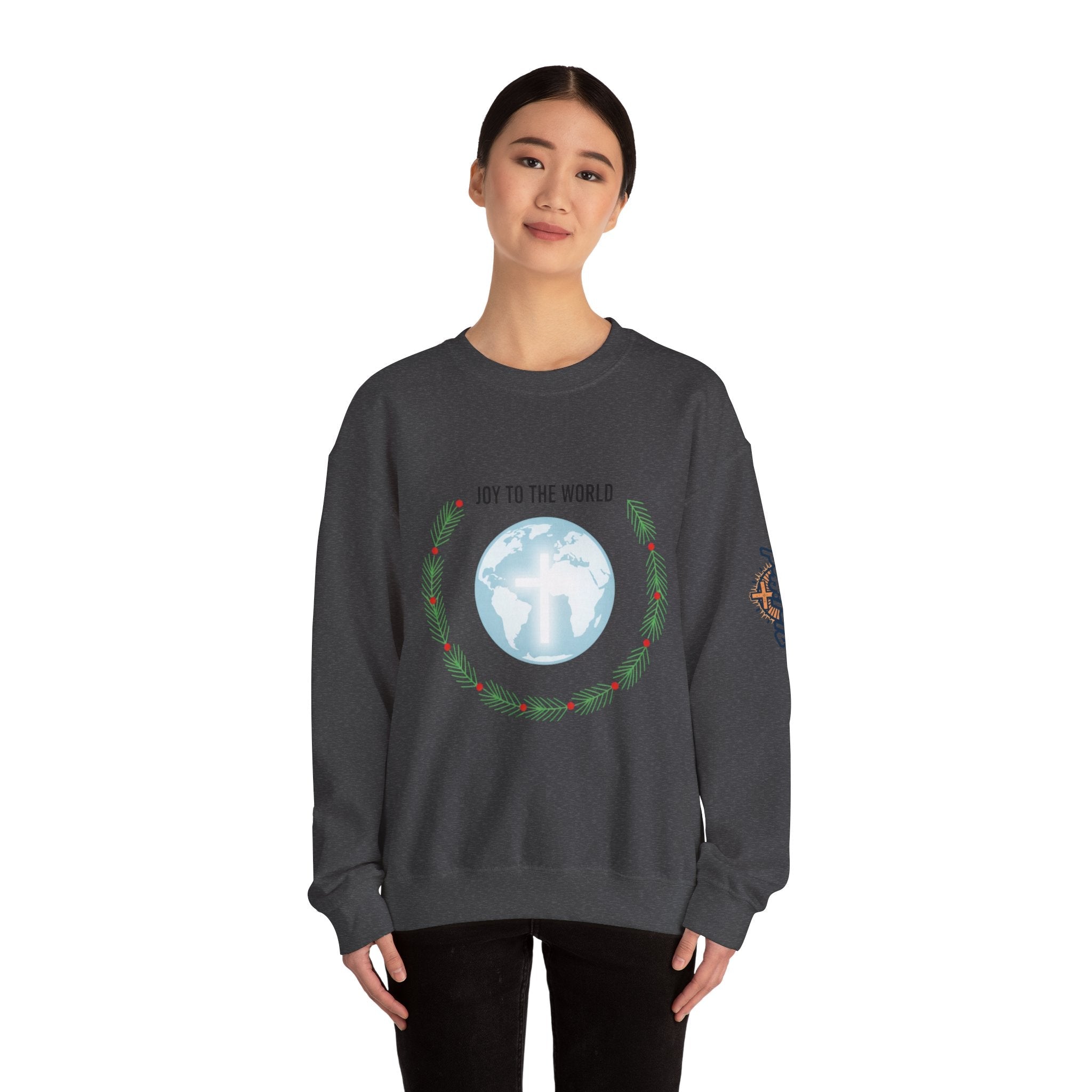 Joy to the World Sweatshirt – Wreath Earth Nativity Christian Christmas Sweatshirt for Isaiah 9:6 Holiday Faith & Festive Joy Printify