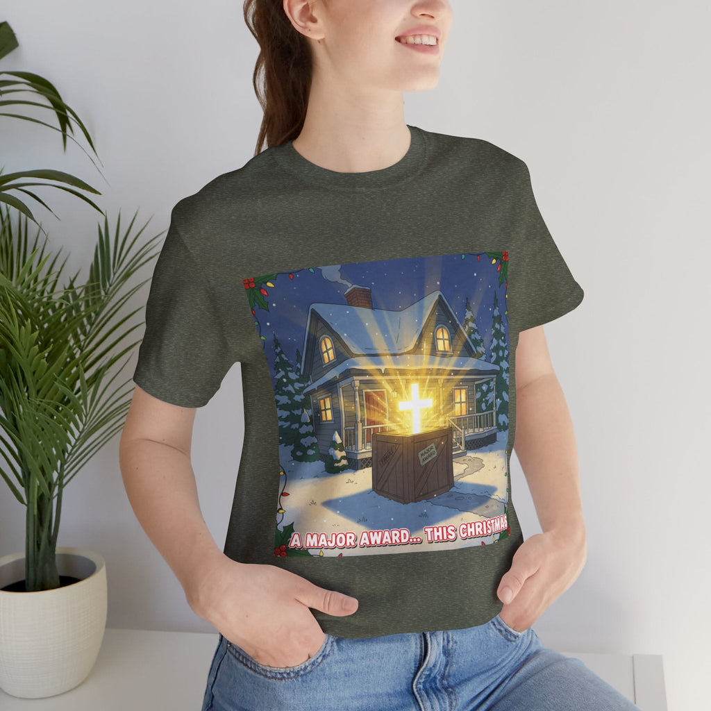 A Major Award This Christmas T-shirt – Fragile Leg Lamp Parody Cross Unboxing Christian T-shirt for Hilarious Faith & Holiday Glow Printify