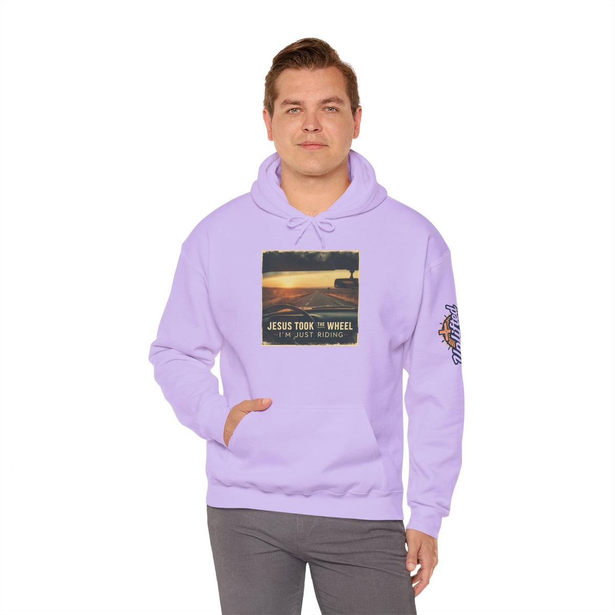 Jesus Took the Wheel I'm Just Riding Hoodie – Funny Christian Convertible Car Sweatshirt for Surrendered Faith & Humor Printify