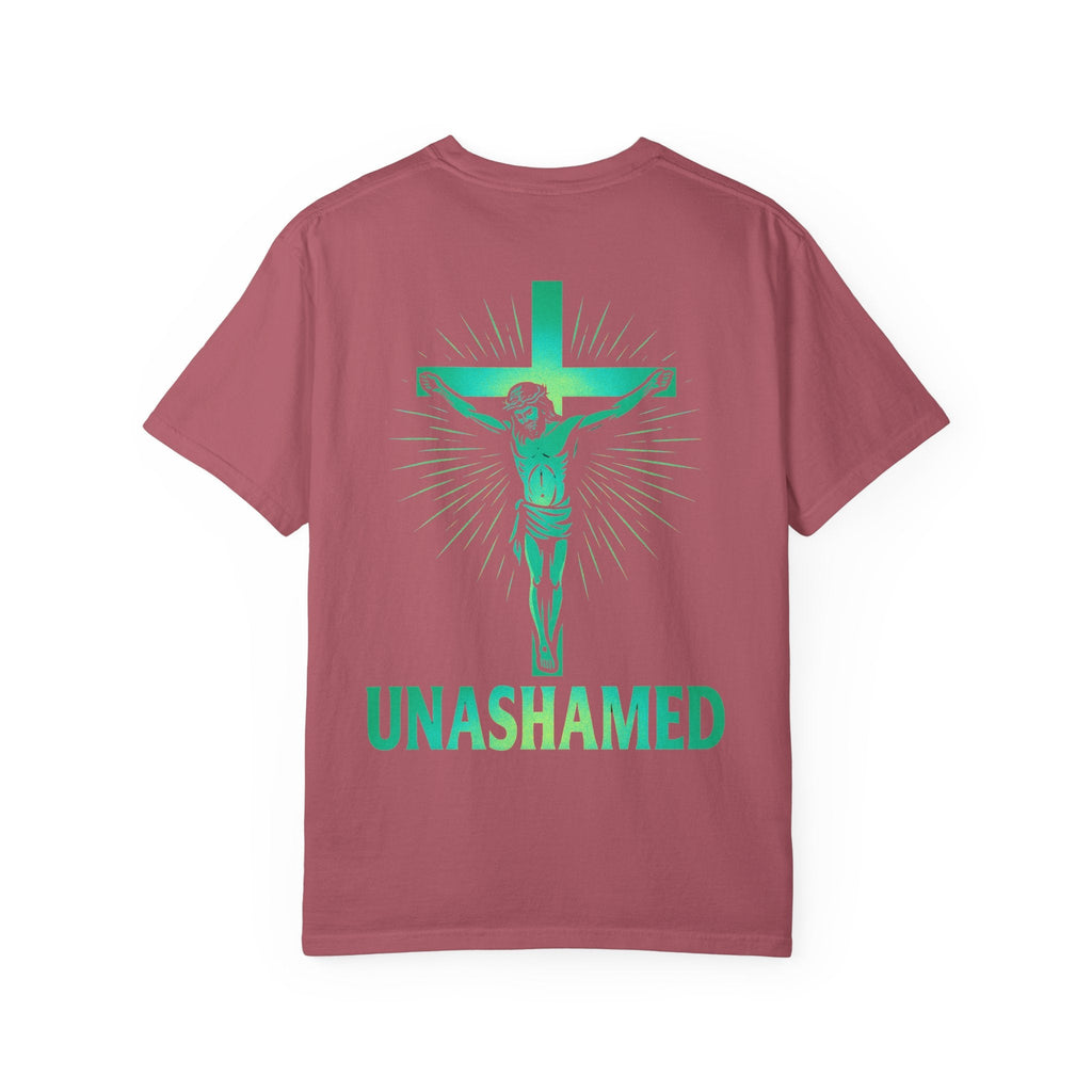 Unashamed T-shirt – Romans 1:16 Crucifixion Christian t-shirt for Bold Unwavering Faith Printify