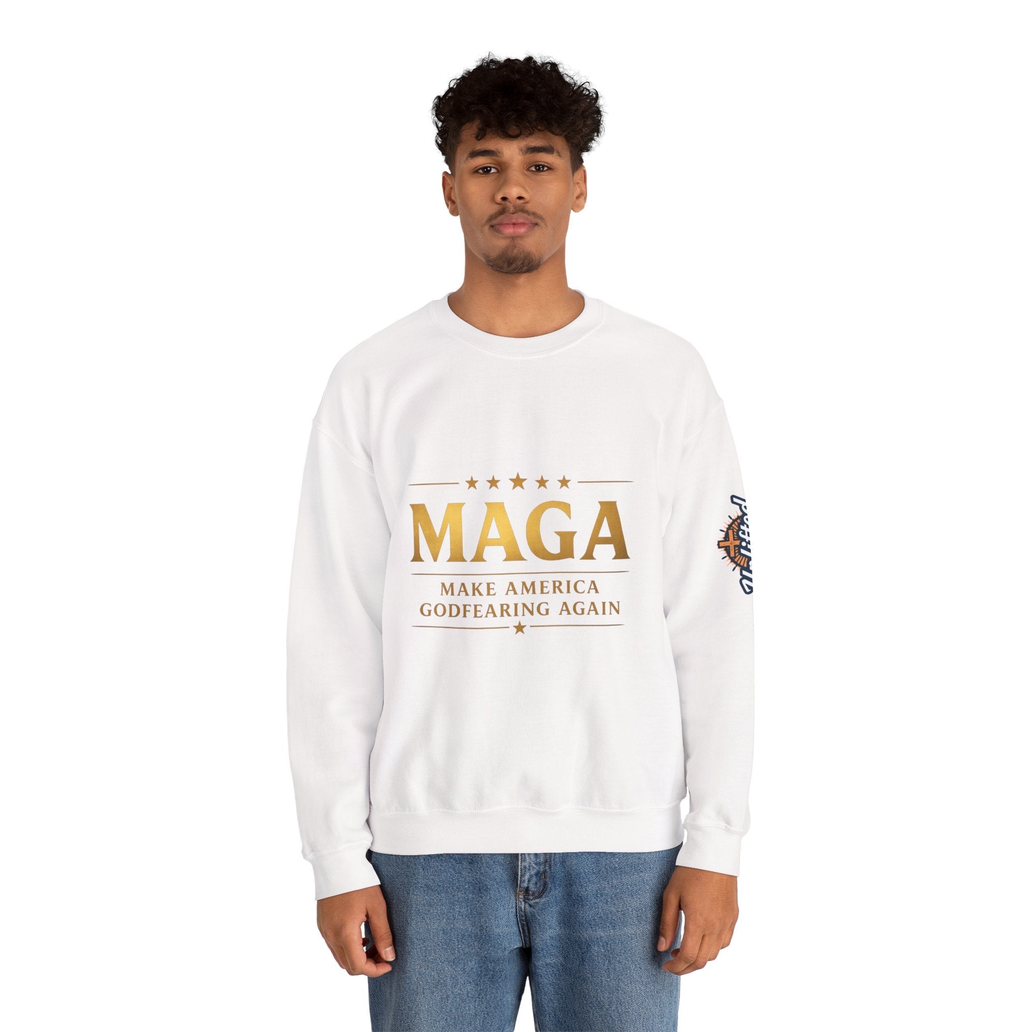 Sweatshirt — "MAGA Make America Godfearing Again" Gold Logo Crewneck Printify
