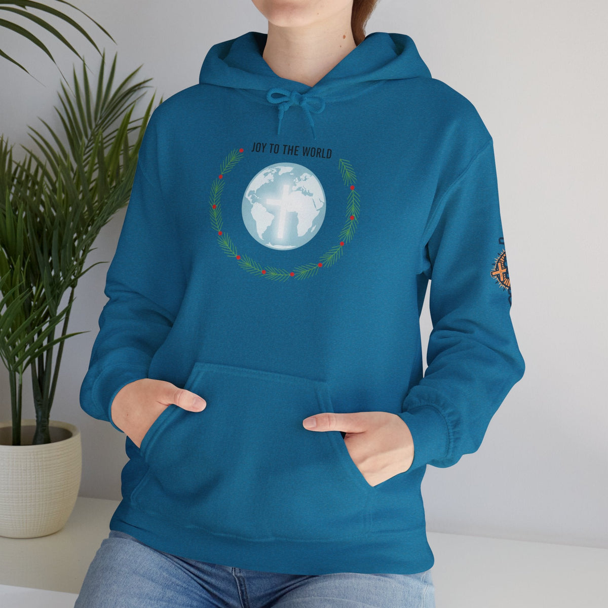 Joy to the World Hoodie – Wreath Earth Nativity Christian Christmas Sweatshirt for Isaiah 9:6 Holiday Faith & Festive Joy Printify