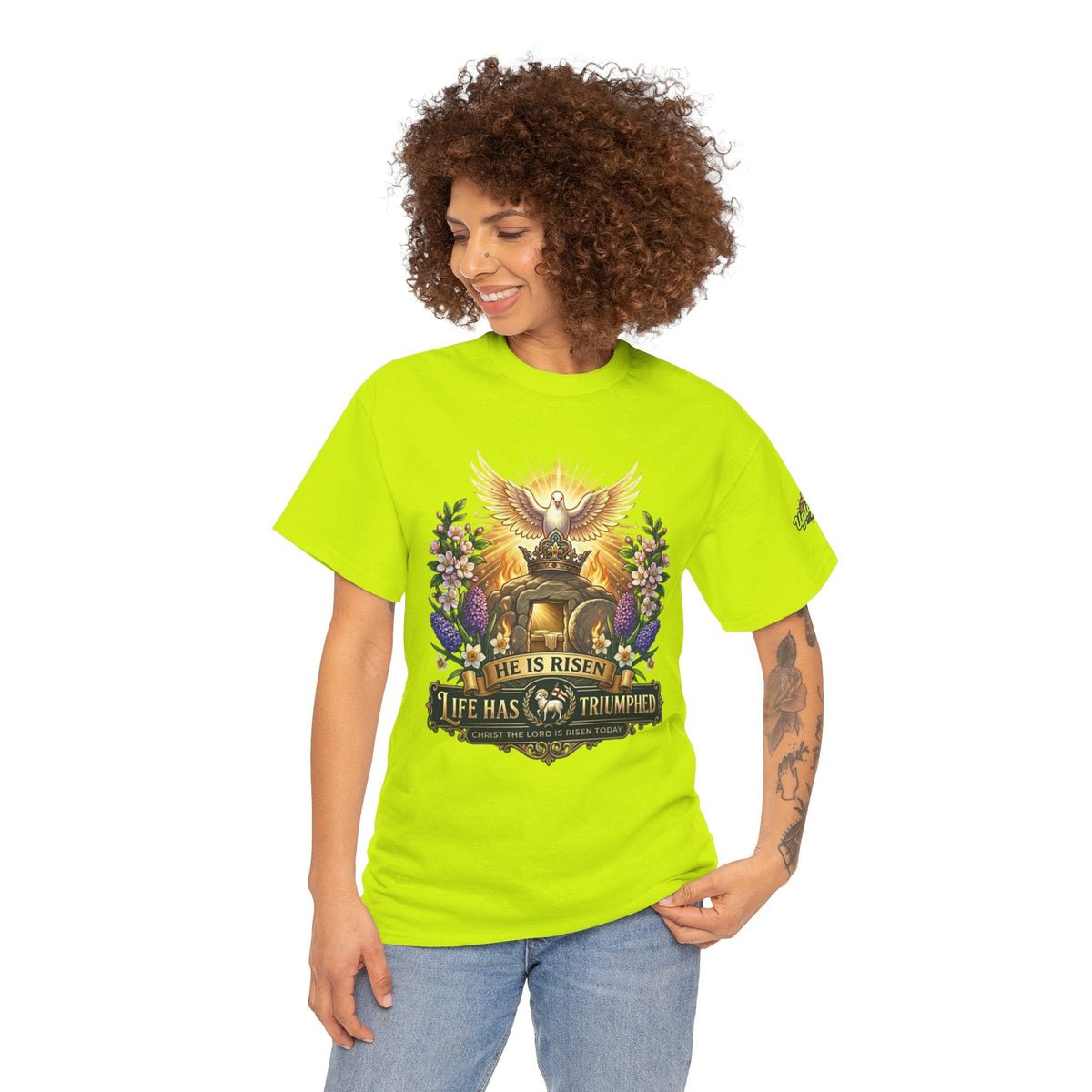 He Is Risen "Life Has Triumphed" T-Shirt — Easter Resurrection Christian Tee Printify