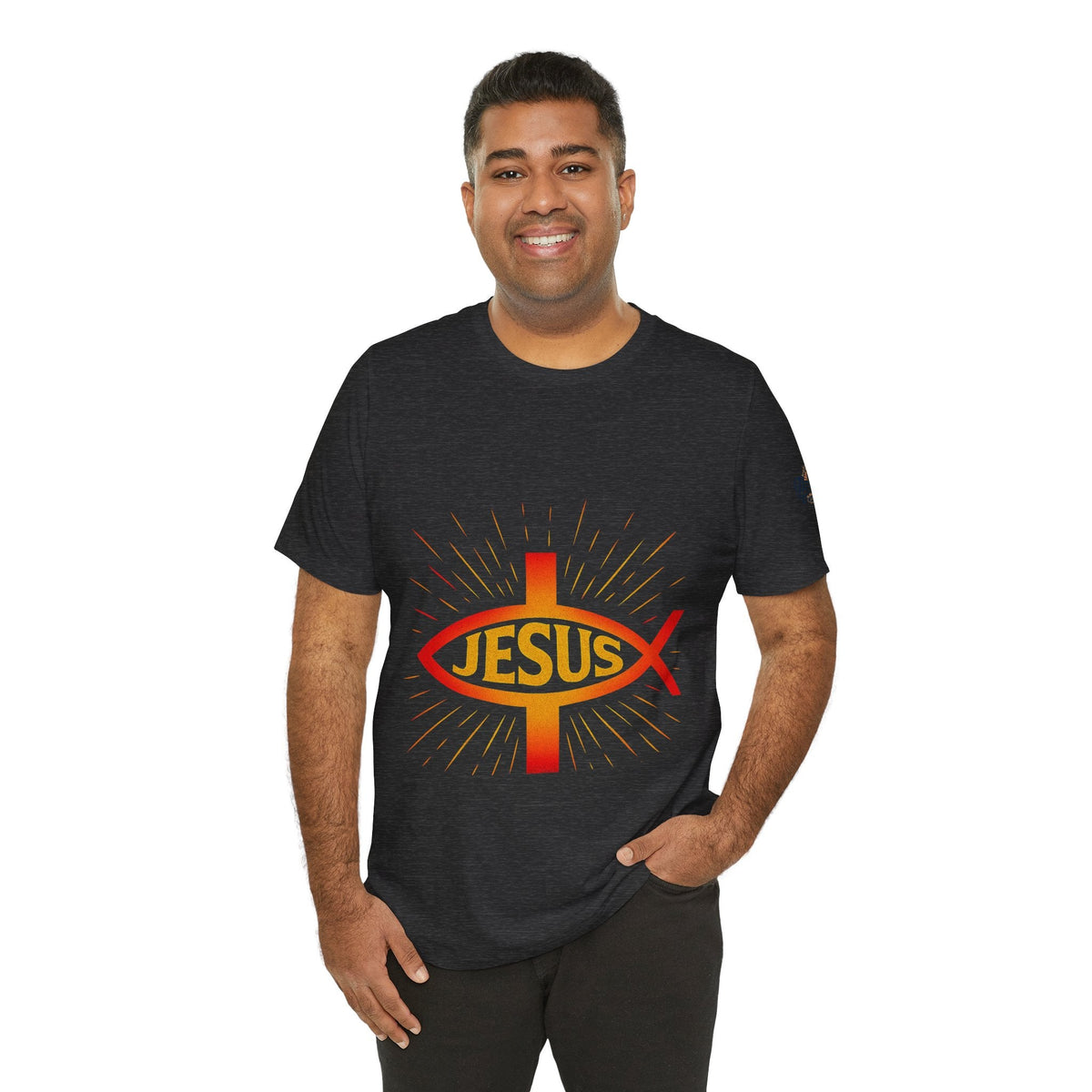 Jesus Ichthys T-shirt – Christian Fish Symbol with Cross & Jesus Inscription T-shirt for Eternal Faith & Streetwear Printify