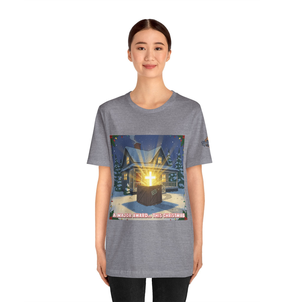 A Major Award This Christmas T-shirt – Fragile Leg Lamp Parody Cross Unboxing Christian T-shirt for Hilarious Faith & Holiday Glow Printify