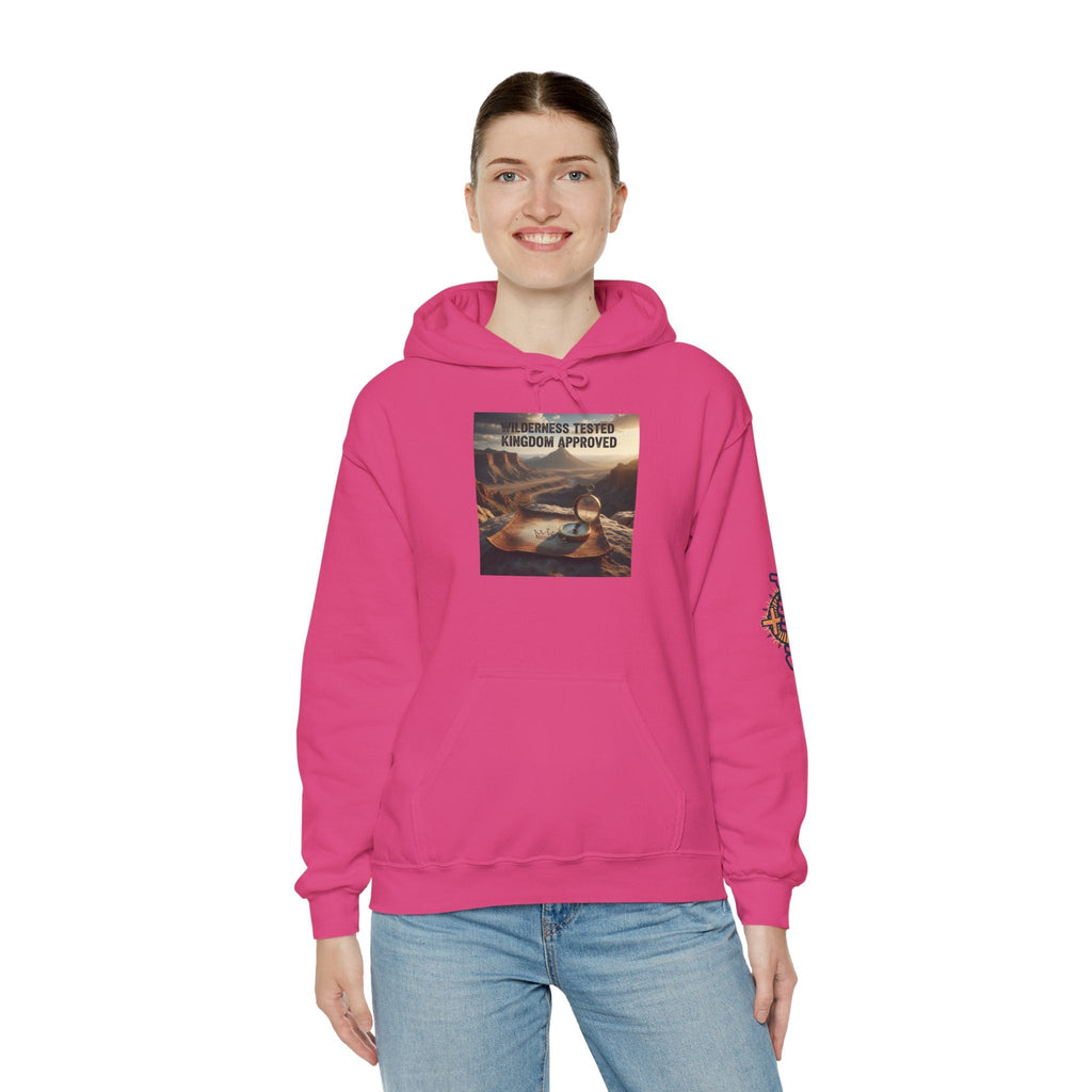 Wilderness Tested Kingdom Approved Hoodie – Mountain Desert Compass Crown Christian Sweatshirt for Biblical Adventure Faith Printify