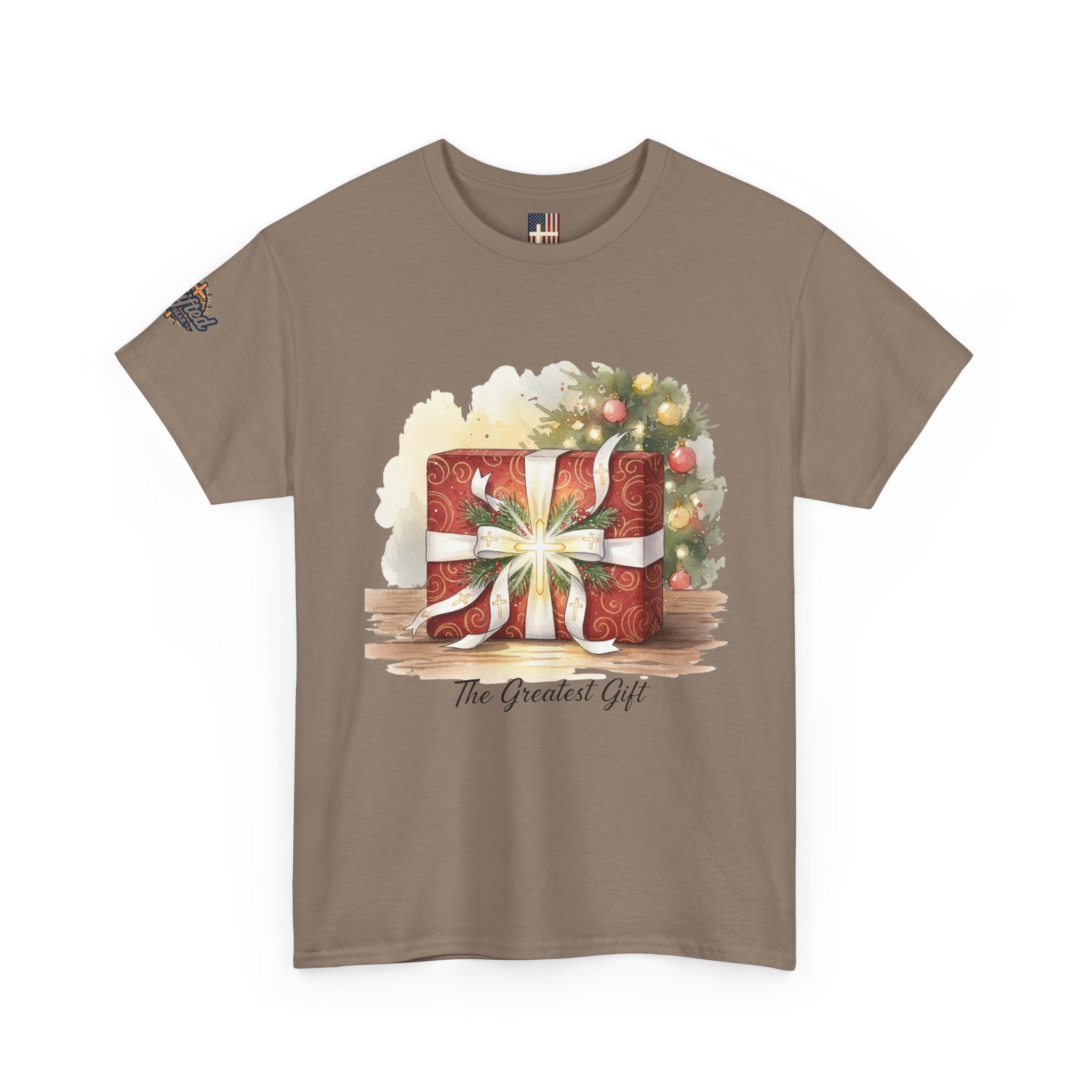 The Greatest Gift T-shirt – Cross Bow Present Christian T-shirt for Christmas Salvation & Eternal Faith Printify
