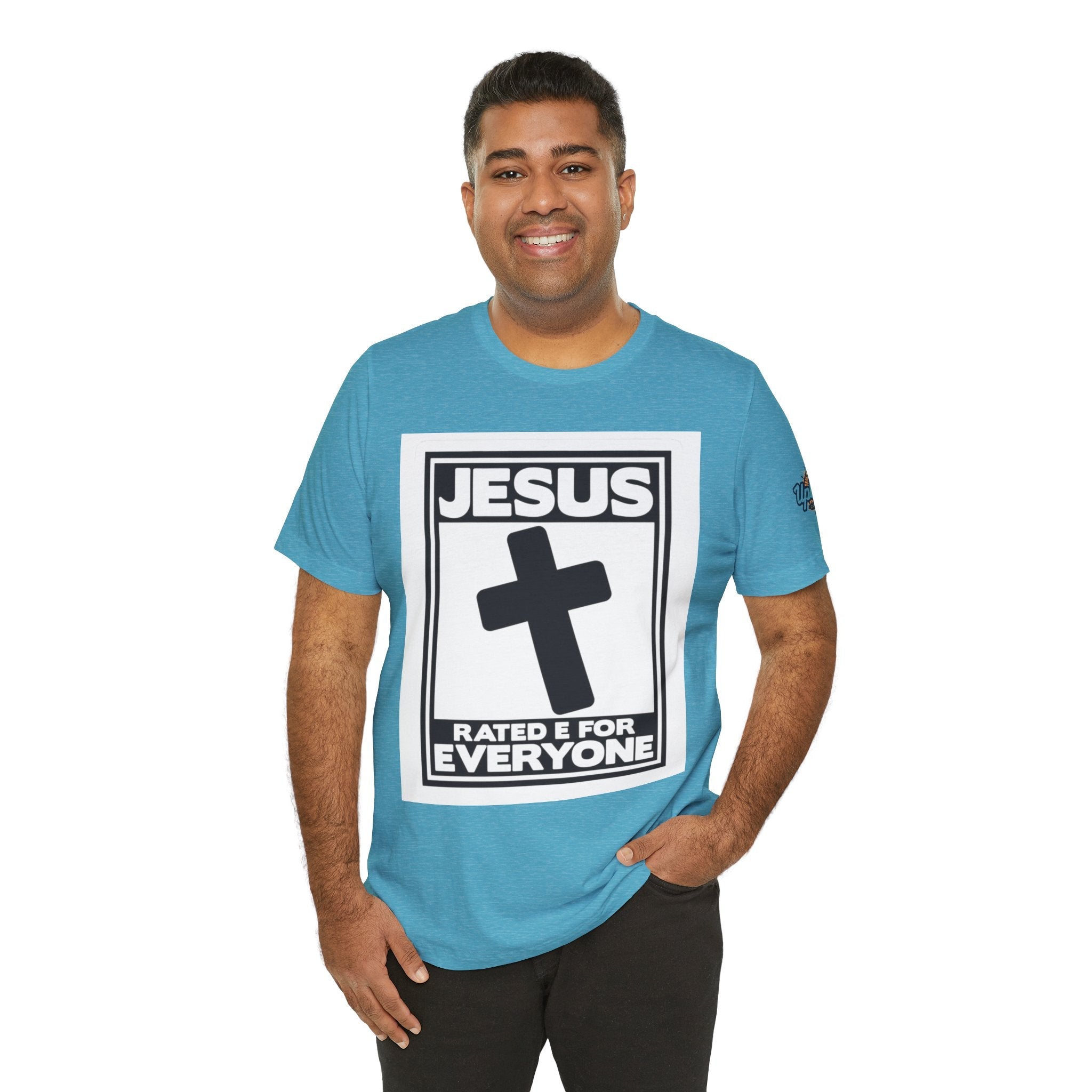 Jesus, Rated E for Everyone T-shirt - Gamer Faith T-shirt - Christian Video Game Parody Printify