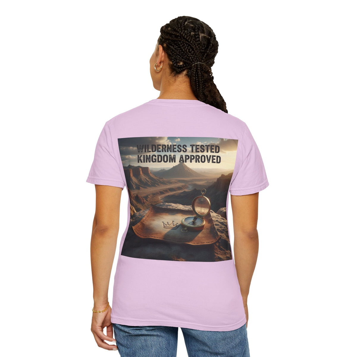 Wilderness Tested Kingdom Approved T-shirt – Mountain Desert Compass Crown Christian T-shirt for Biblical Adventure Faith Printify