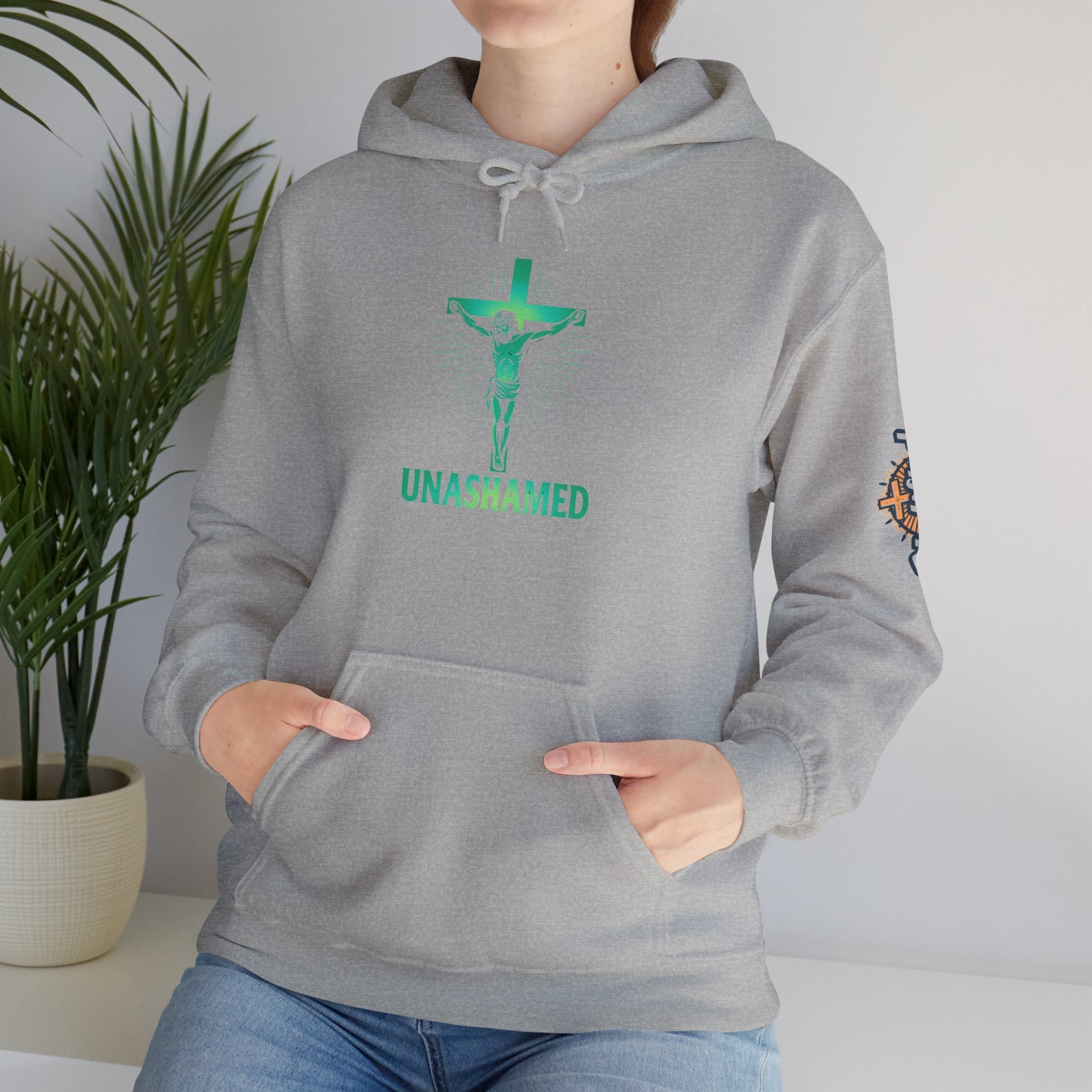 Unashamed Hoodie – Romans 1:16 Crucifixion Christian Hoodie for Bold Unwavering Faith Printify