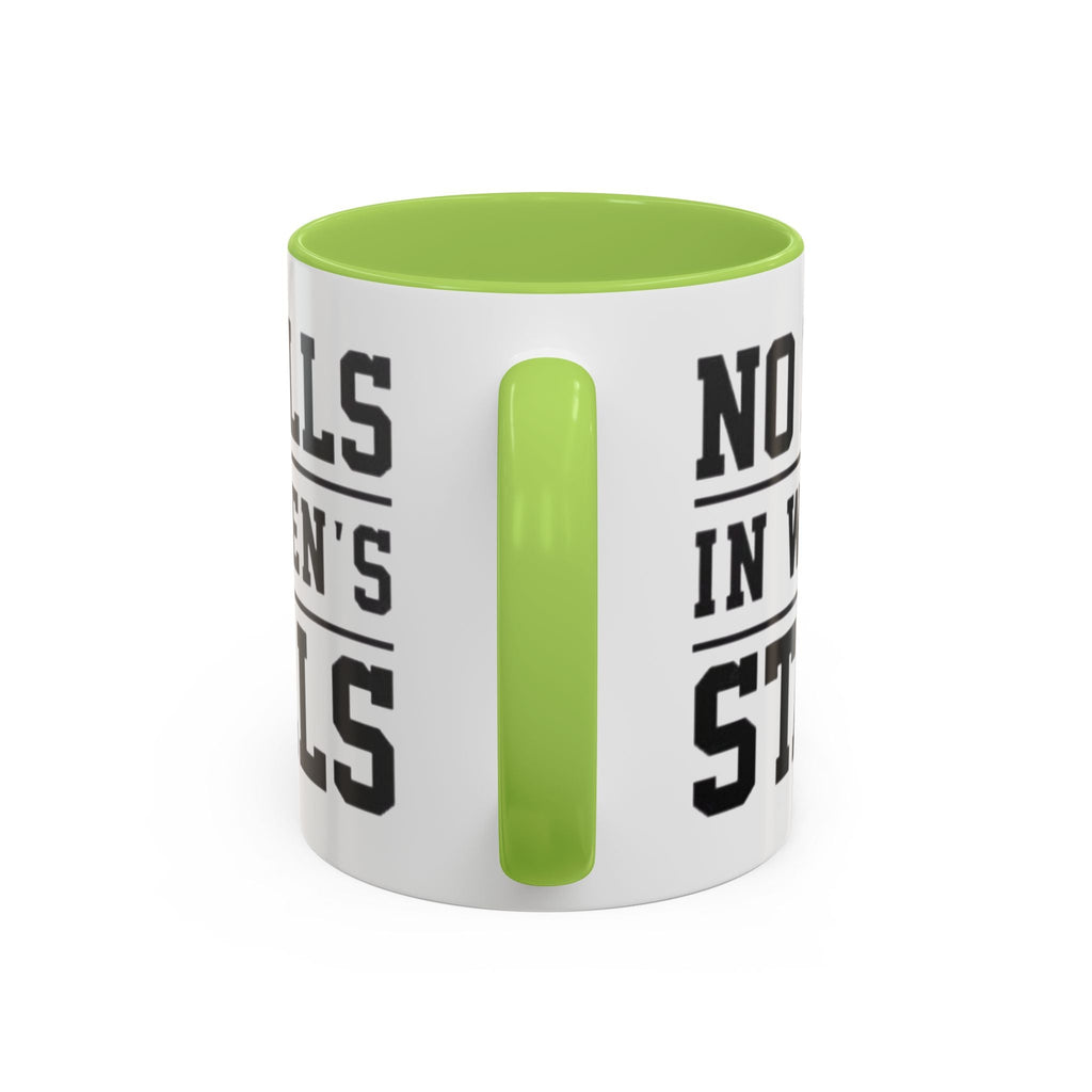 The Lord Says No Balls in Women's Stalls Accent Coffee Mug — Bold Typography 11/15oz Printify