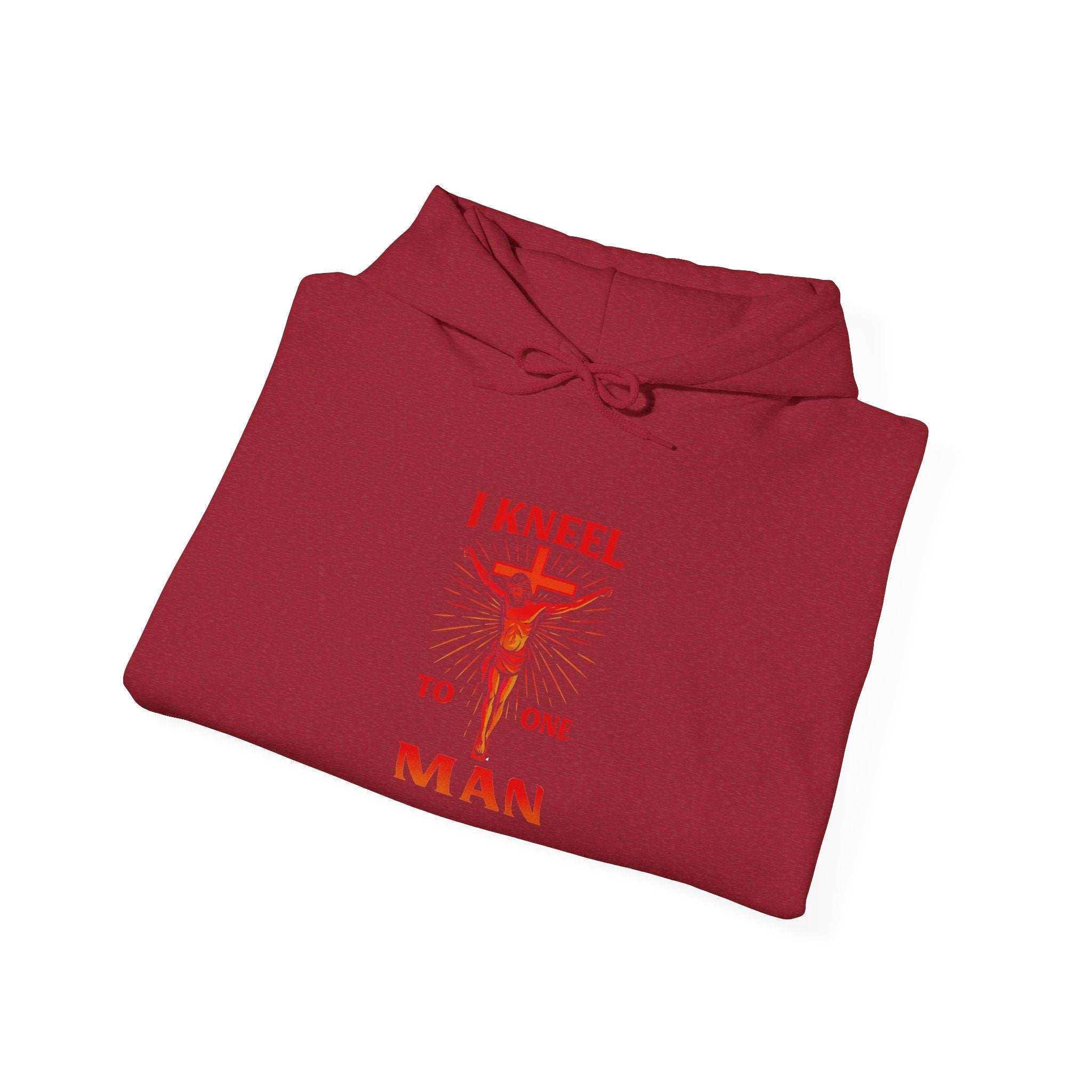 I Kneel to One Man Hoodie – Crucifixion Christian Sweatshirt for Unashamed Devotion & Bold Faith Printify