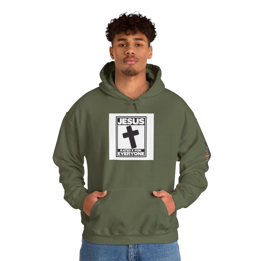 Jesus, Rated E for Everyone Hoodie - Gamer Faith Hoodie - Christian Video Game Parody Printify