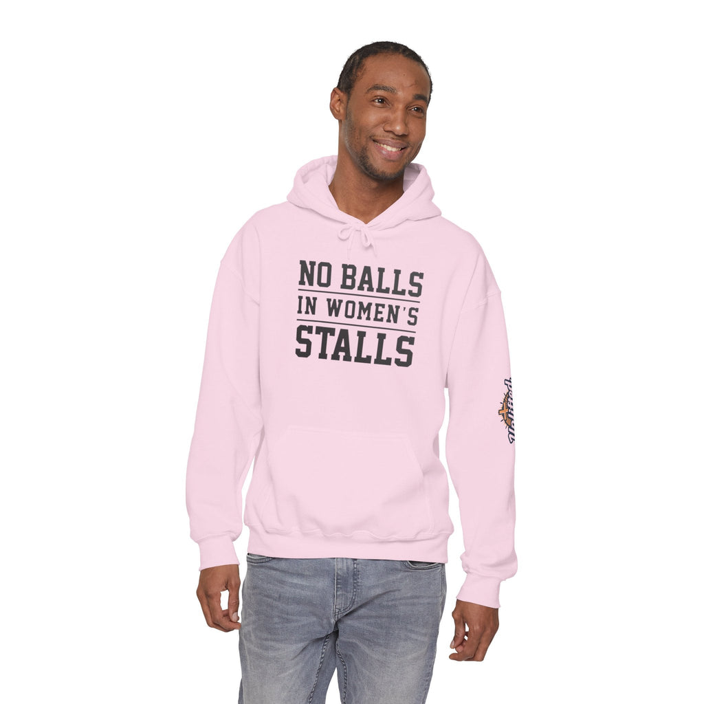 "No Balls in Women's Stalls" Statement Hoodie — Protest Sweatshirt Printify
