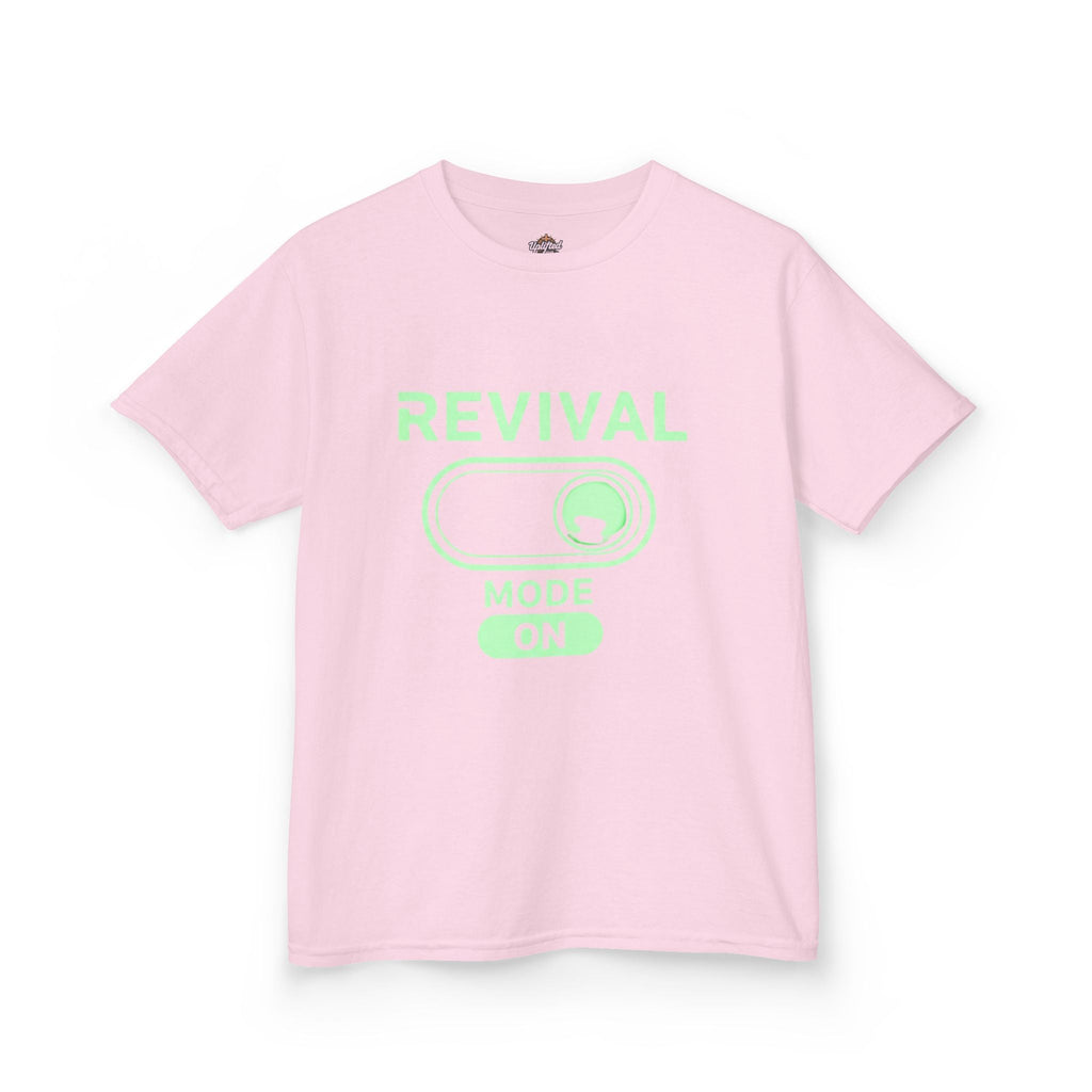 🔥 Revival Mode: ON – Christian Techwear Kids T-Shirt | Glowing Green Faith Switch | Futuristic Jesus Shirt | Activate Your Spiritual Awakening | Uplifted Gear Printify