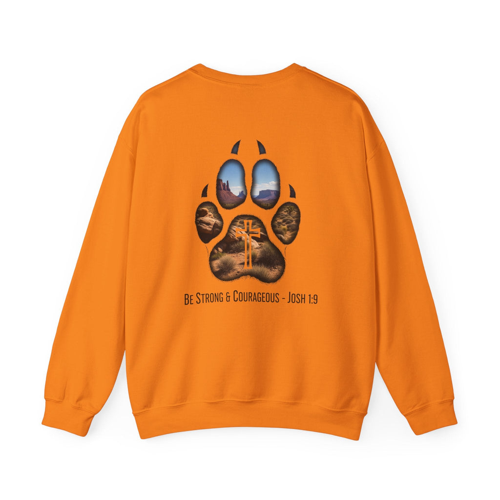 Strong and Courageous Sweatshirt – Joshua 1:9 Canine Pawprint Desert Christian Sweatshirt for Dog Lovers Printify