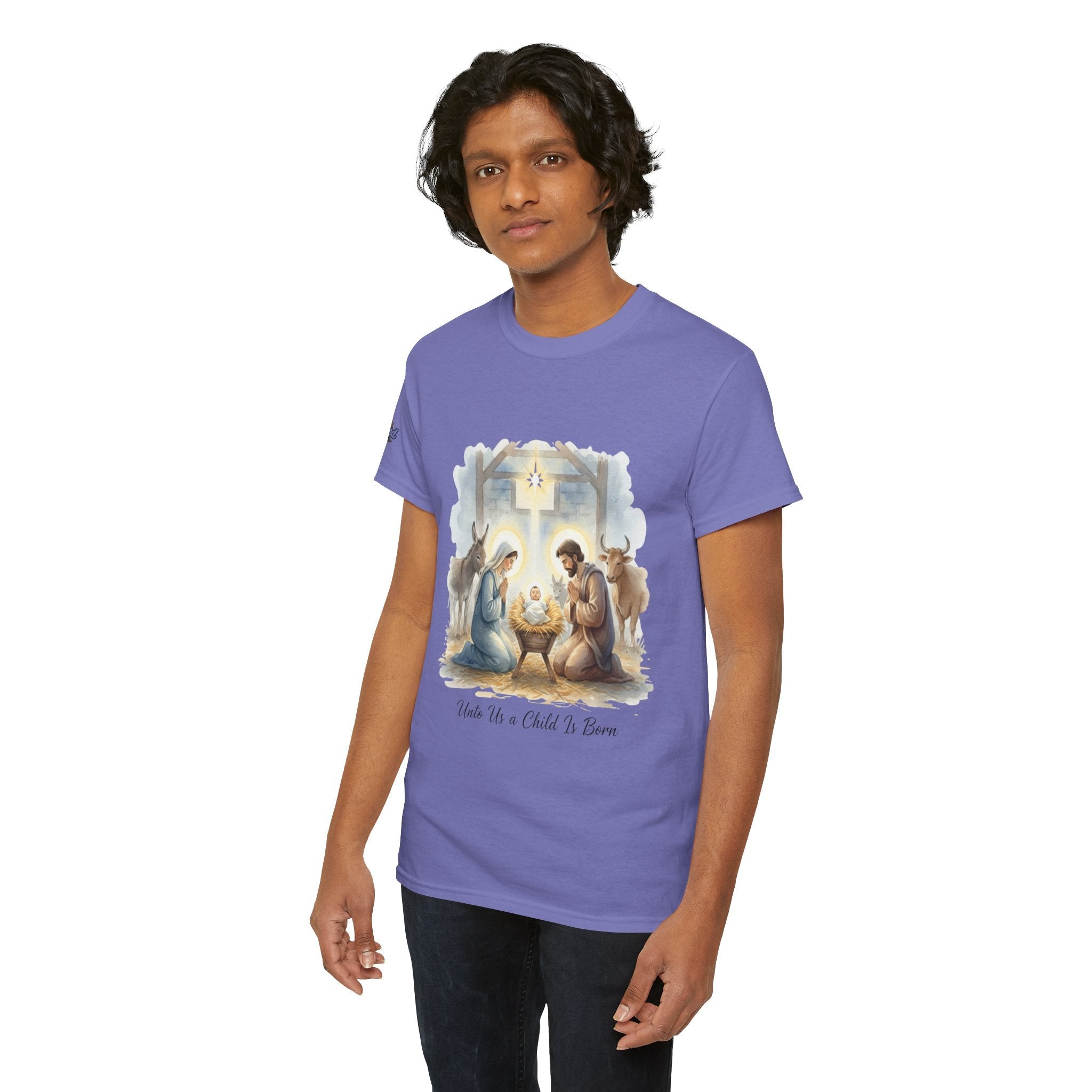 Unto Us a Child is Born T-shirt – Isaiah 9:6 Nativity Manger Scene Christian Christmas T-shirt for Holy Night Faith Printify