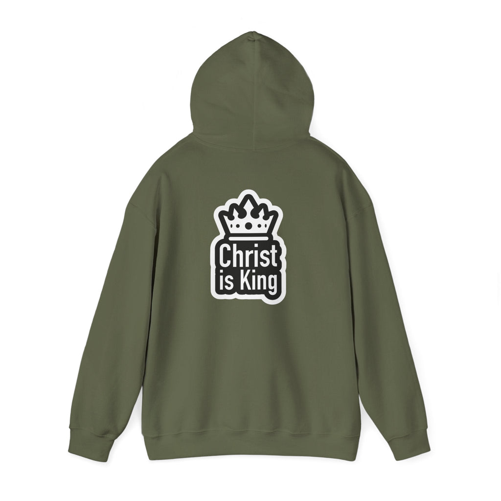 Christ is King Hoodie – Bold Crown & Cross Christian Sweatshirt for Unshakable Faith Printify