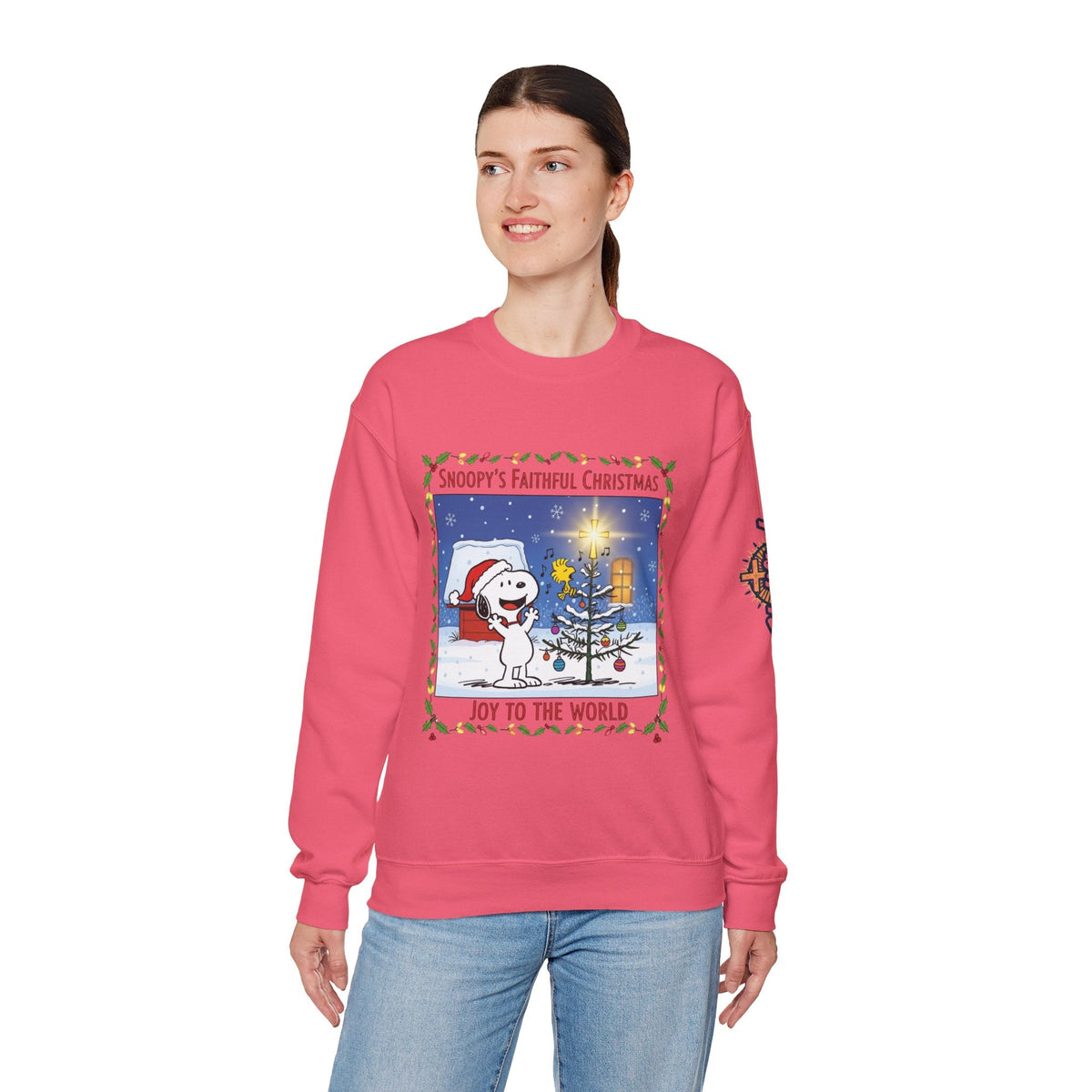 🎄 Faithful Christmas Friends – Christian Holiday Sweatshirt | Festive Tree & Cartoon Duo | Heartwarming Christmas Tee by Uplifted Gear Printify