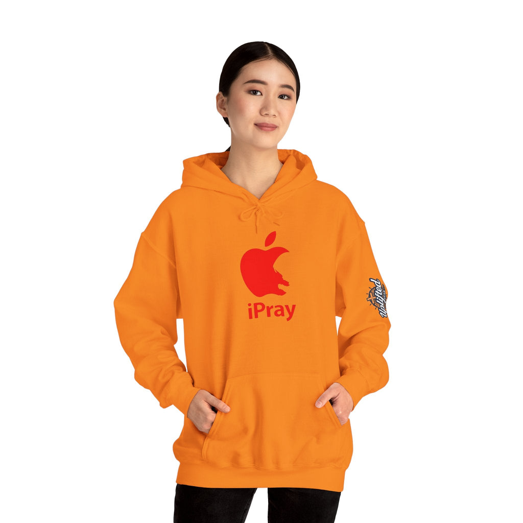 iPray Apple Logo Hoodie — Funny Christian Hoodie (Minimal Red Apple Graphic) Printify