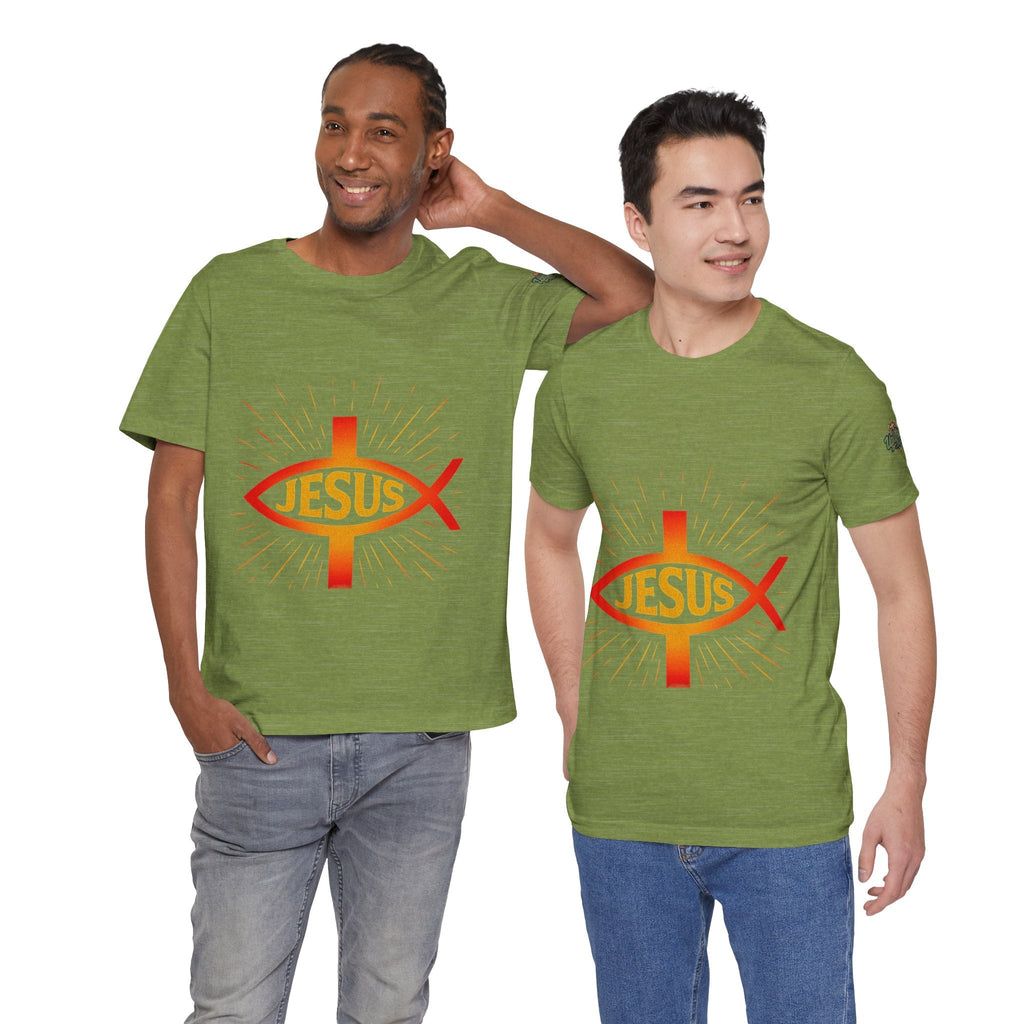 Jesus Ichthys T-shirt – Christian Fish Symbol with Cross & Jesus Inscription T-shirt for Eternal Faith & Streetwear Printify