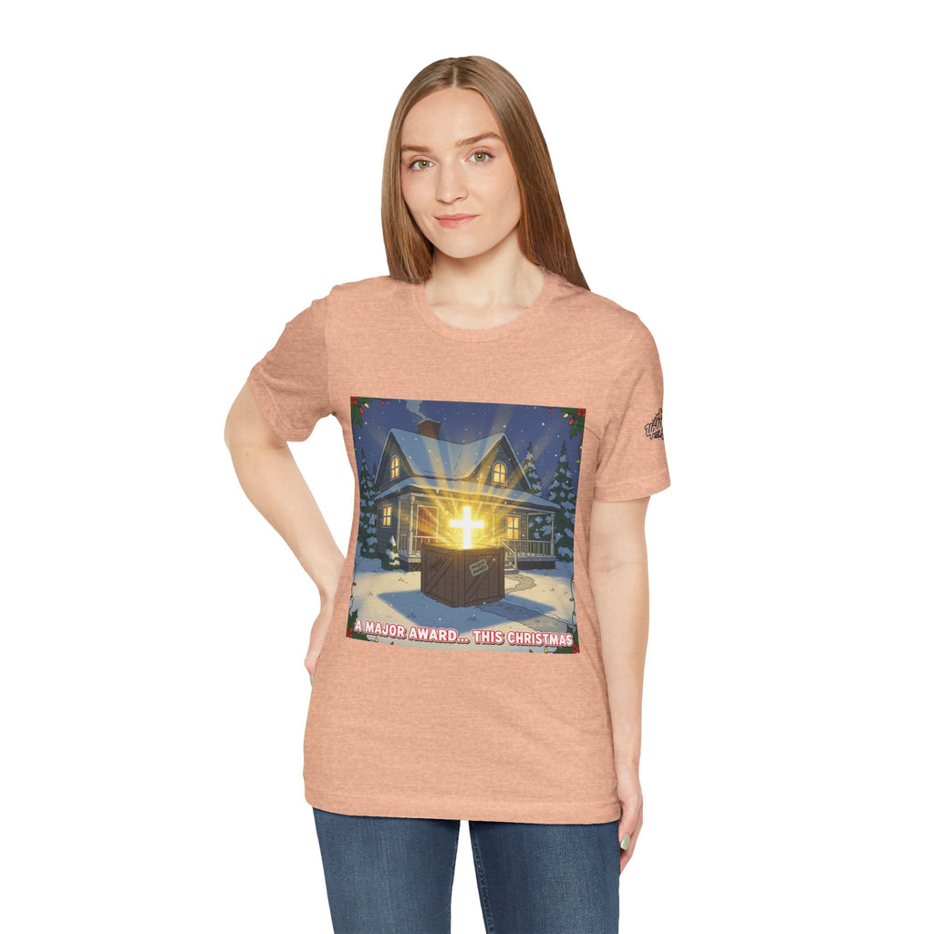 A Major Award This Christmas T-shirt – Fragile Leg Lamp Parody Cross Unboxing Christian T-shirt for Hilarious Faith & Holiday Glow Printify