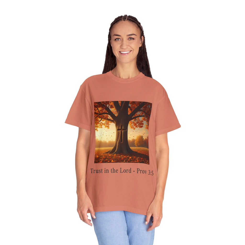 Trust in the Lord T-Shirt – Autumn Tree Christian Tee with Proverbs 3:5 Printify