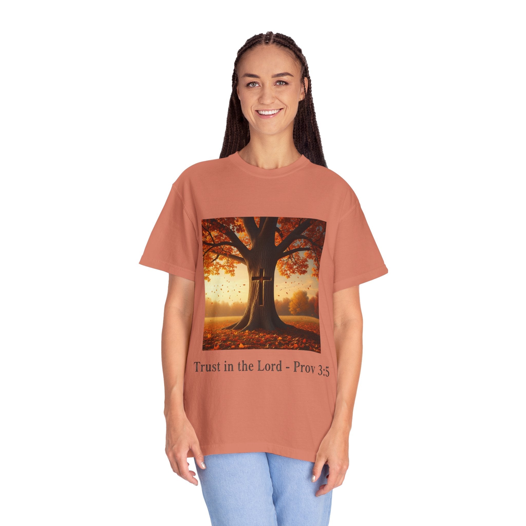 Trust in the Lord T-Shirt – Autumn Tree Christian Tee with Proverbs 3:5 Printify