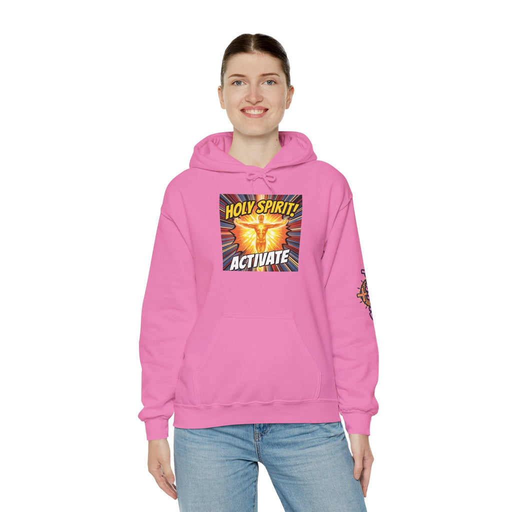 Holy Spirit Activate Hoodie – Superhero Christian Sweatshirt with Vibrant Power-Up Design for Faith-Fueled Boldness Printify