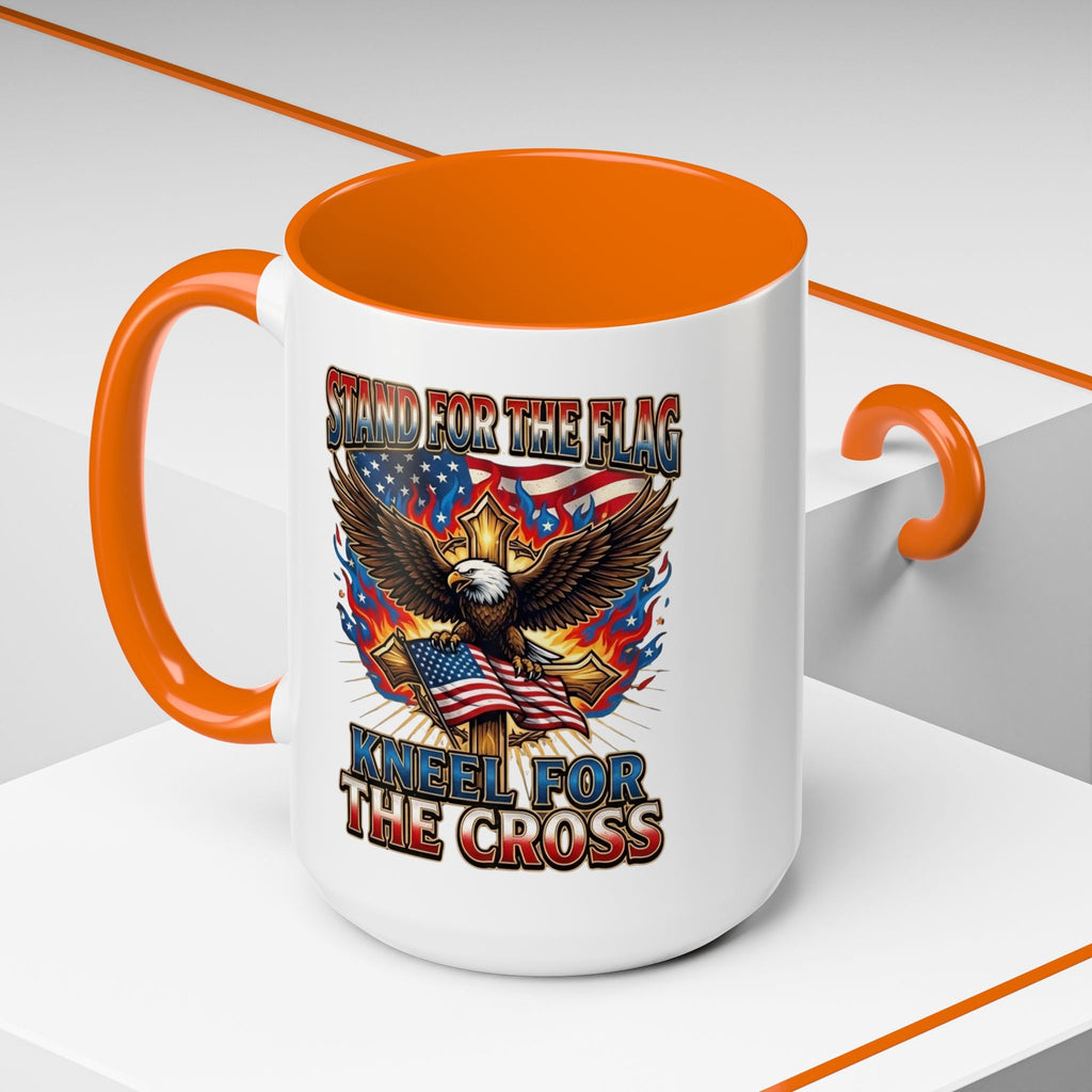 Patriotic Eagle Coffee Mug — "Stand for the Flag, Kneel for the Cross" (11/15oz) Printify