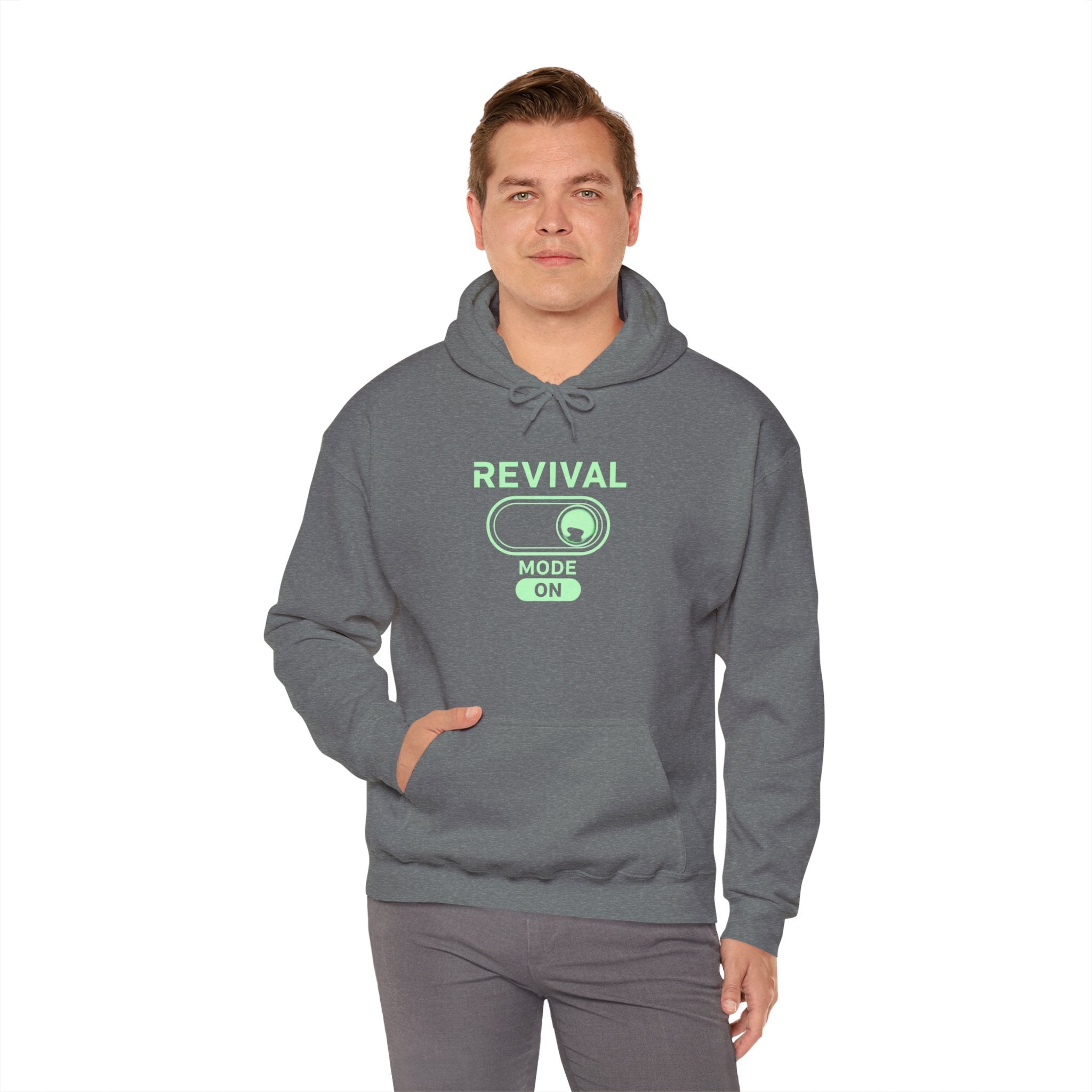 🔥 Revival Mode: ON – Christian Techwear Hoodie | Glowing Green Faith Switch | Futuristic Jesus Shirt | Activate Your Spiritual Awakening | Uplifted Gear Printify