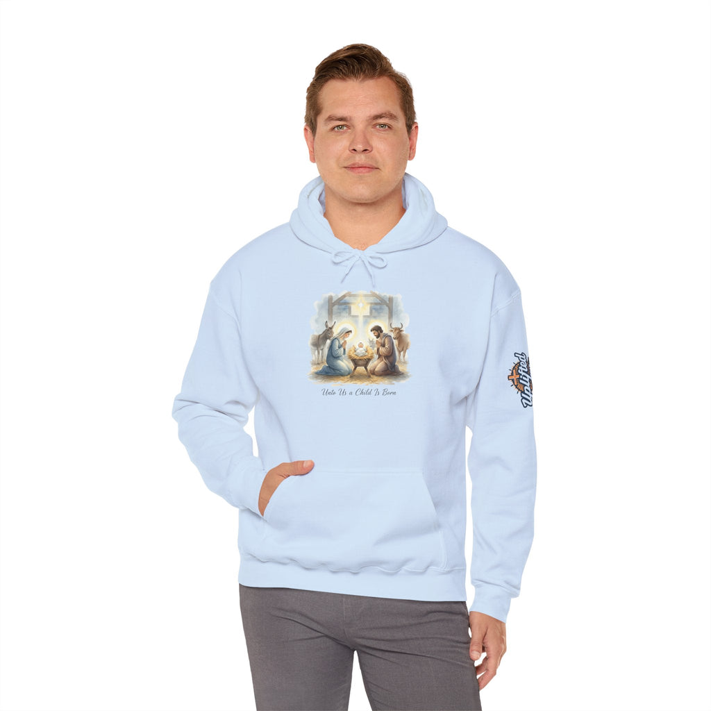 Unto Us a Child is Born Hoodie – Isaiah 9:6 Nativity Manger Scene Christian Christmas Sweatshirt for Holy Night Faith Printify