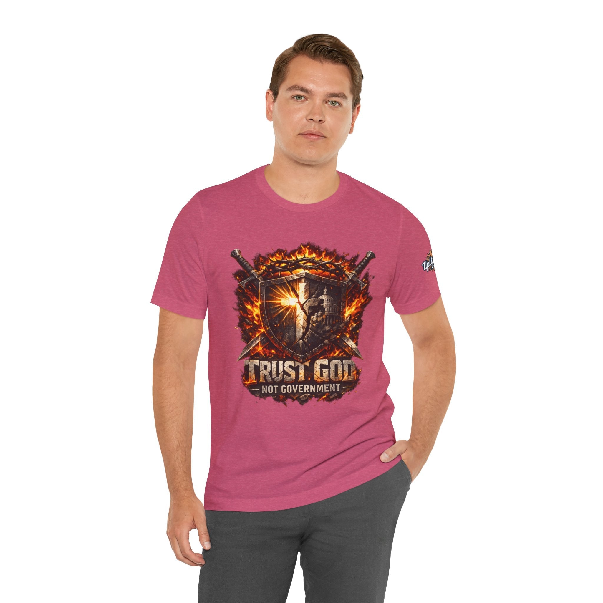 Trust God Not Government Shield Tee — Patriotic Christian Faith T-Shirt Printify