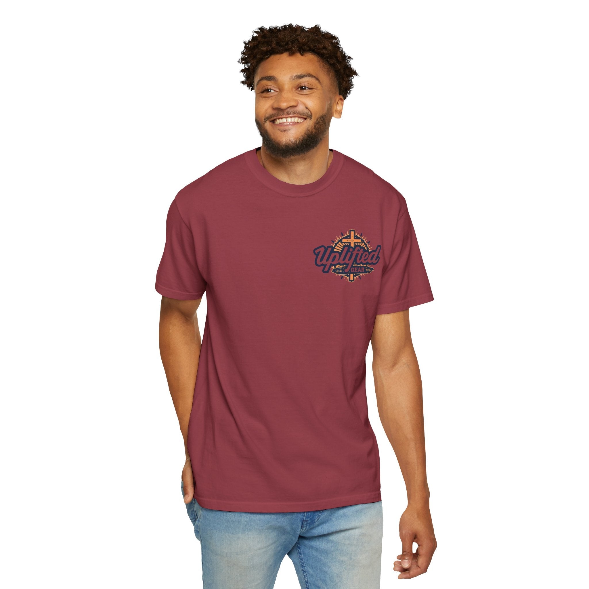 ✨ Chosen. Loved. Redeemed. – Elegant Christian T-Shirt | Gold Foil Faith Tee | Subtle Cross & Heart Design | Inspirational Bible Verse Apparel by Uplifted Gear Printify