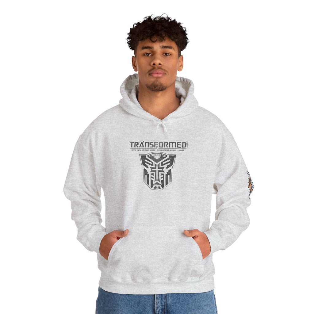 Transformer Logo Christian Hoodie | 2 Corinthians 3:18 Bible Verse Hoodie Printify