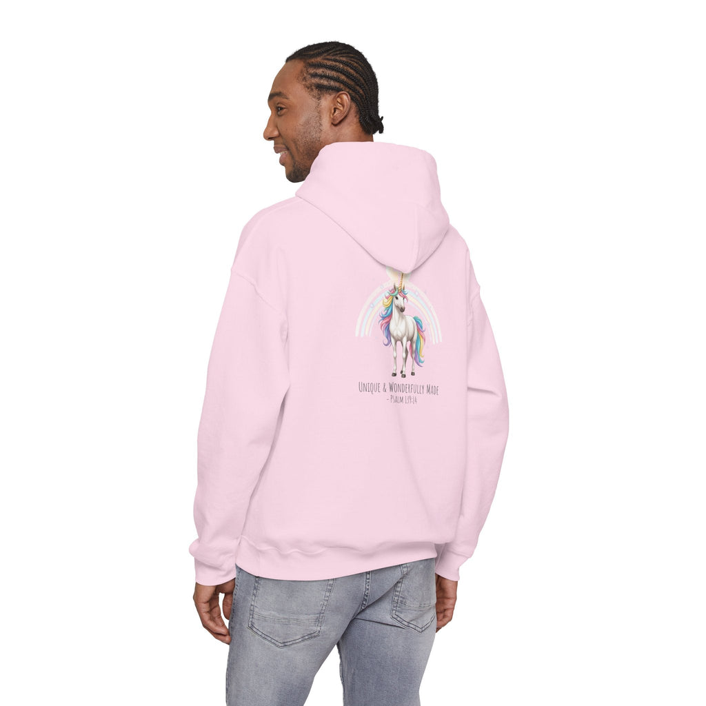 Unique Unicorn Hoodie – Rainbow Cross Psalm 139:14 Christian Hoodie for Wonderfully Made Printify
