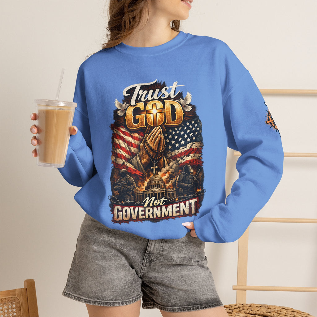 Trust God Not Government Sweatshirt — Vintage Patriotic Christian Sweatshirt Printify