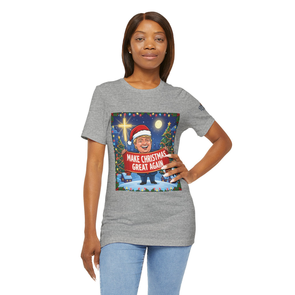 🎄 Make Christmas Great Again – Patriotic Christian Christmas T-Shirt | Bold Holiday Faith Tee | Red & White Banner Design | Uplifted Gear Printify