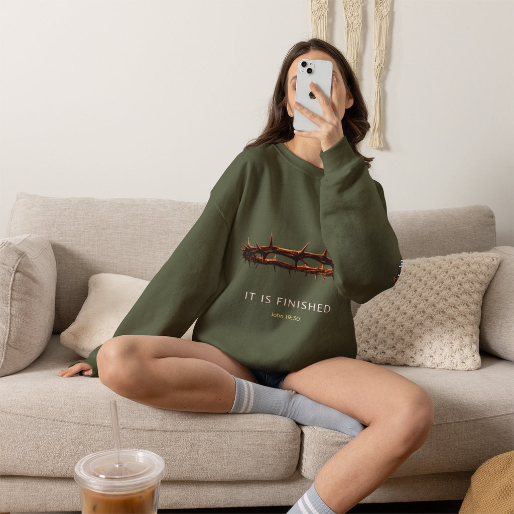 It Is Finished Crown of Thorns Sweatshirt — Christian John 19:30 Faith Sweatshirt Printify