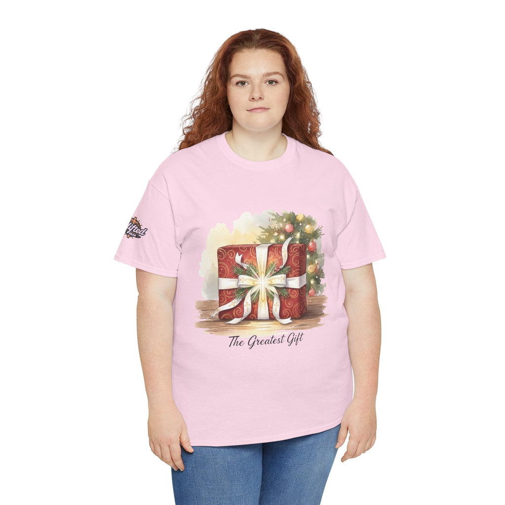 The Greatest Gift T-shirt – Cross Bow Present Christian T-shirt for Christmas Salvation & Eternal Faith Printify