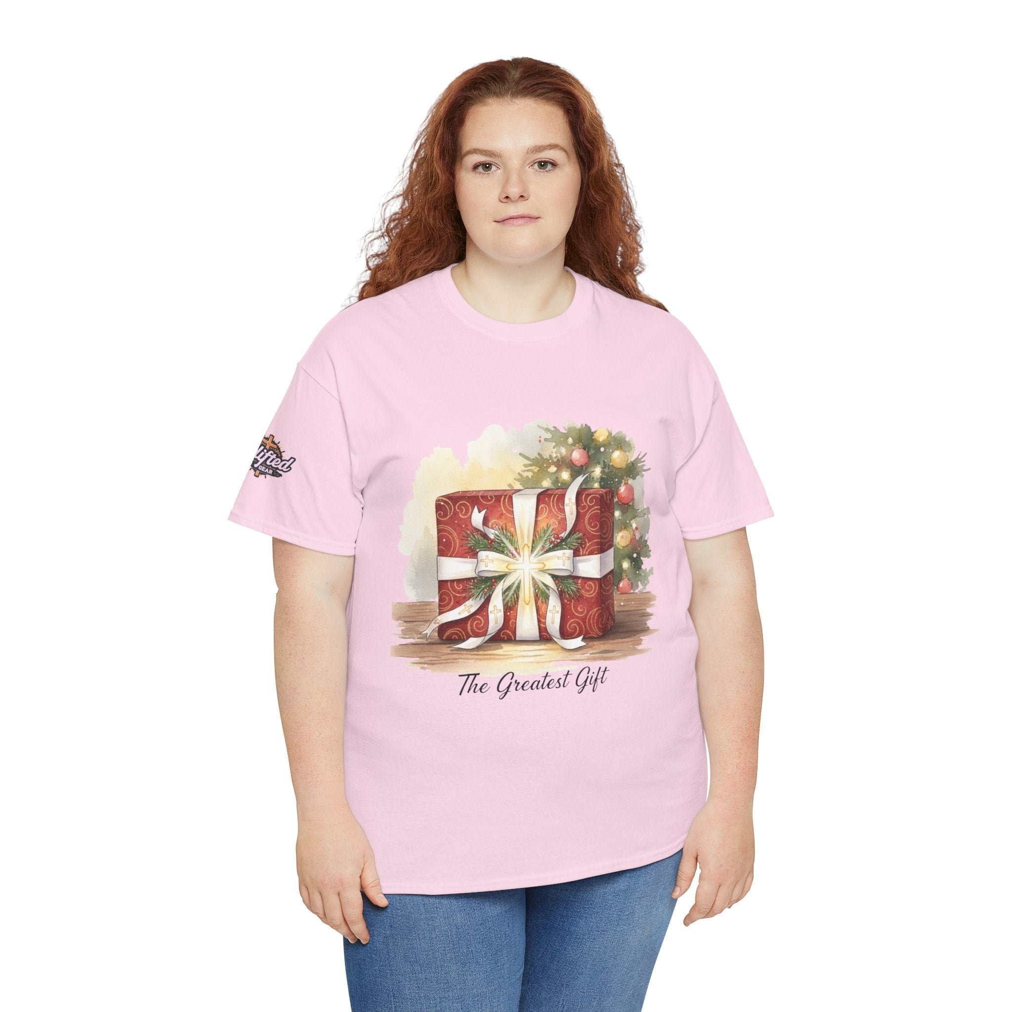The Greatest Gift T-shirt – Cross Bow Present Christian T-shirt for Christmas Salvation & Eternal Faith Printify