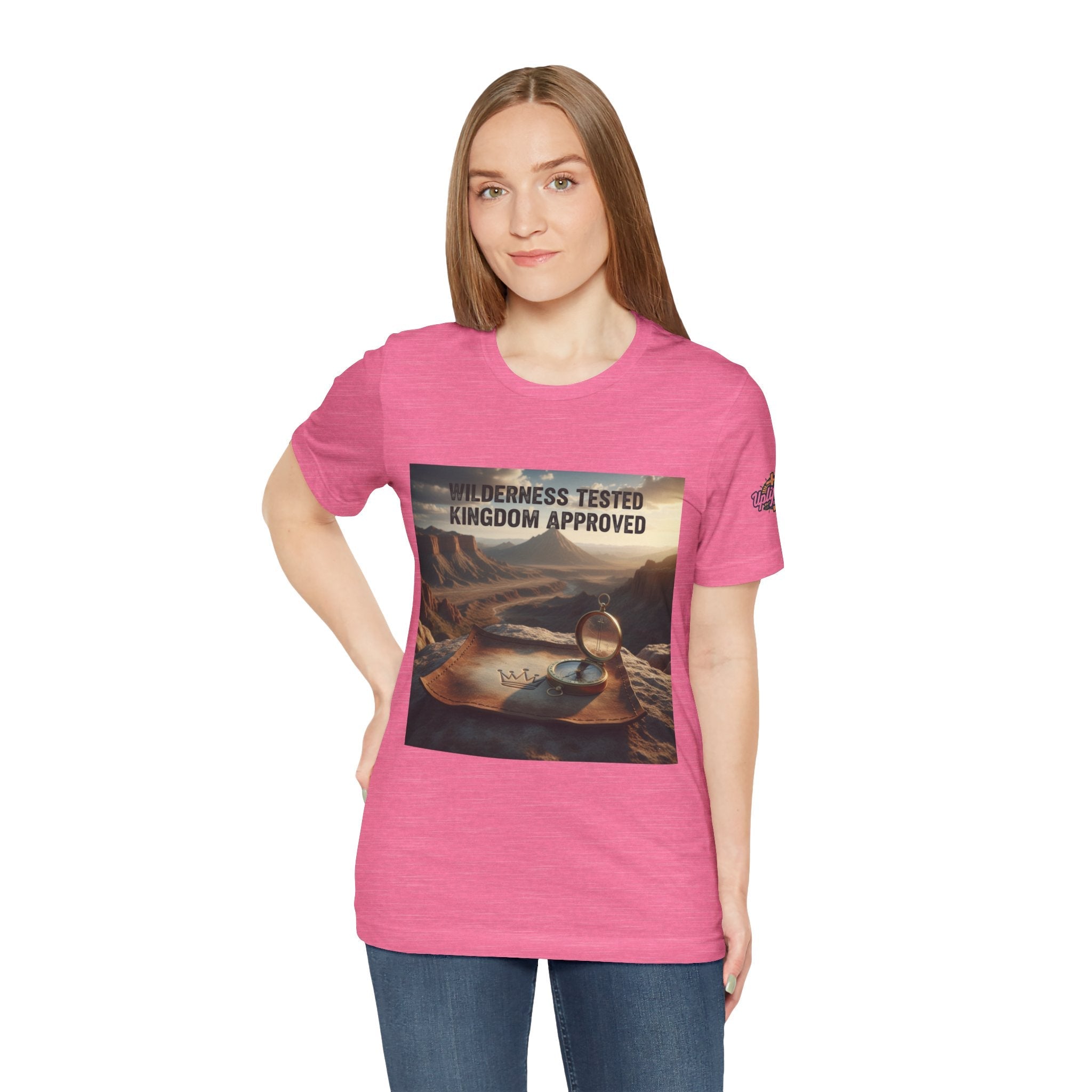 Wilderness Tested Kingdom Approved T-shirt – Mountain Desert Compass Crown Christian T-shirt for Biblical Adventure Faith Printify