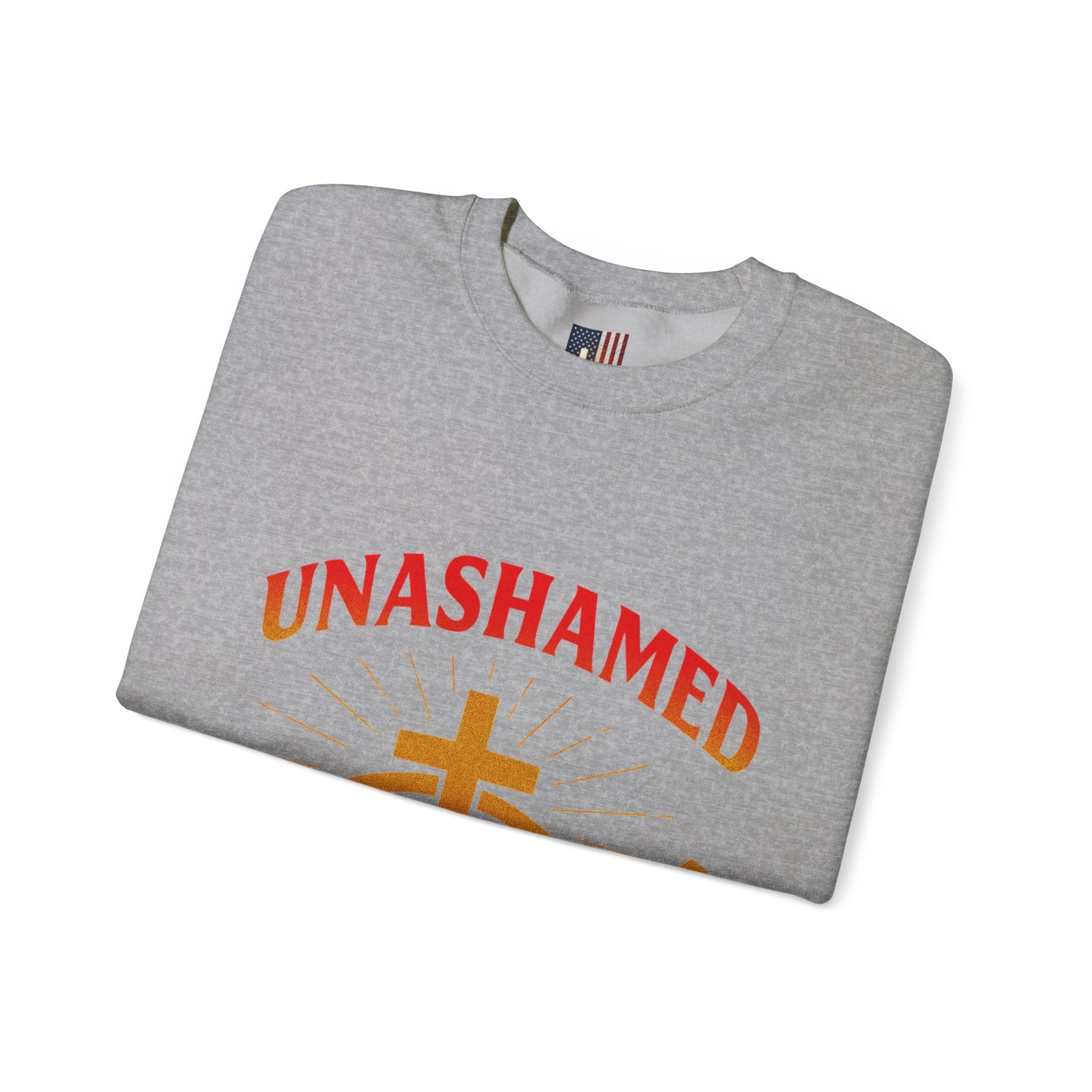 Unashamed Sweatshirt – Ichthys Jesus Fish & Cross Christian Sweatshirt for Romans 1:16 Bold Faith Printify