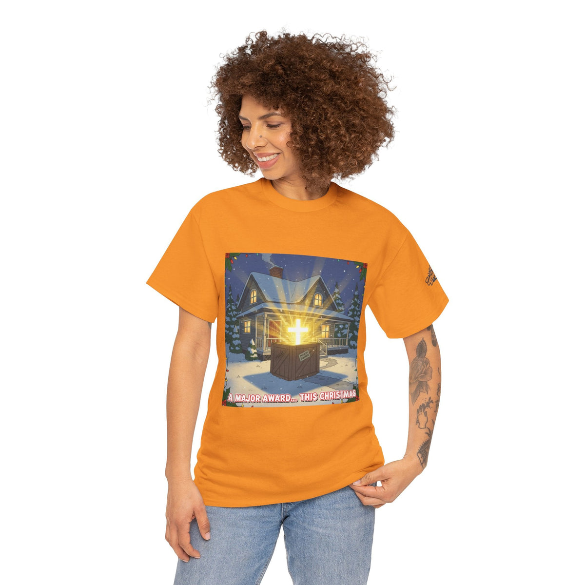 A Major Award This Christmas T-shirt – Fragile Leg Lamp Parody Cross Unboxing Christian T-shirt for Hilarious Faith & Holiday Glow Printify