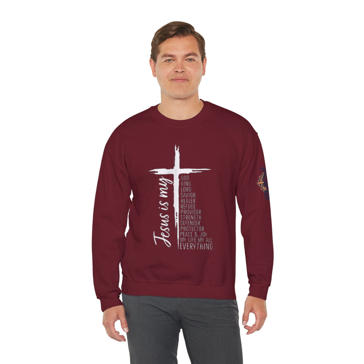 Jesus Is My Everything Sweatshirt – Cross List God King Lord Savior Christian Sweatshirt for Total Surrender Faith Printify