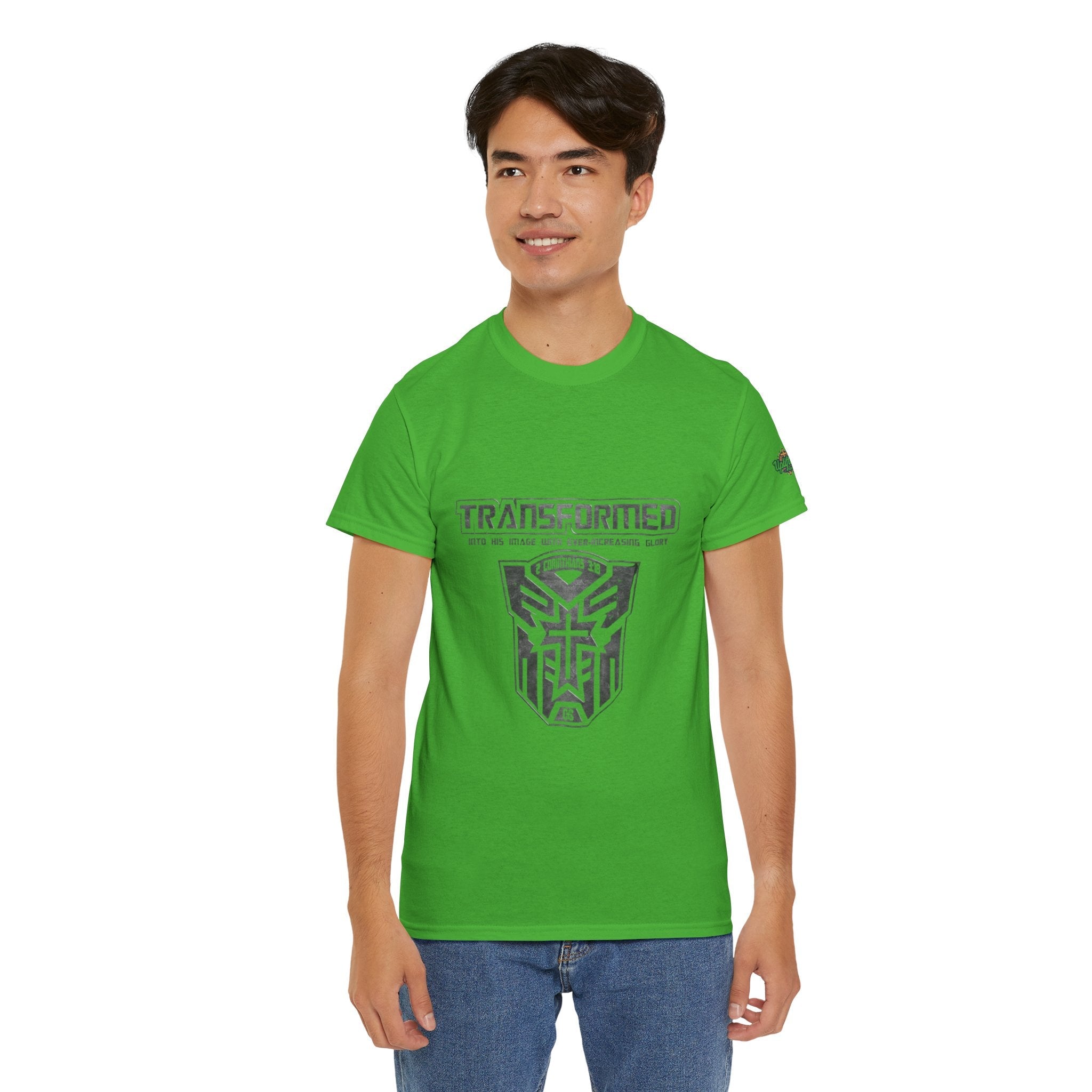Transformer Logo Christian T-shirt | 2 Corinthians 3:18 Bible Verse T-shirt Printify