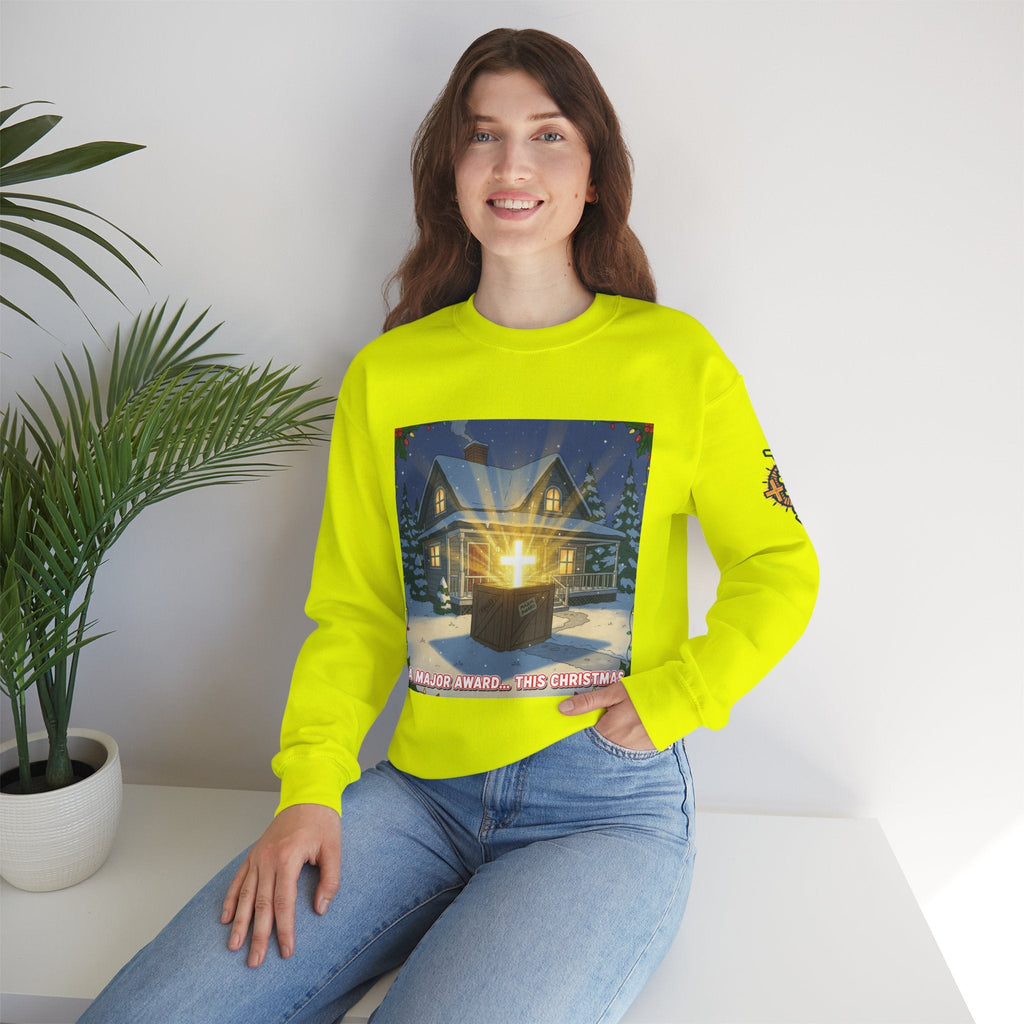 A Major Award This Christmas Sweatshirt – Fragile Leg Lamp Parody Cross Unboxing Christian Sweatshirt for Hilarious Faith & Holiday Glow Printify